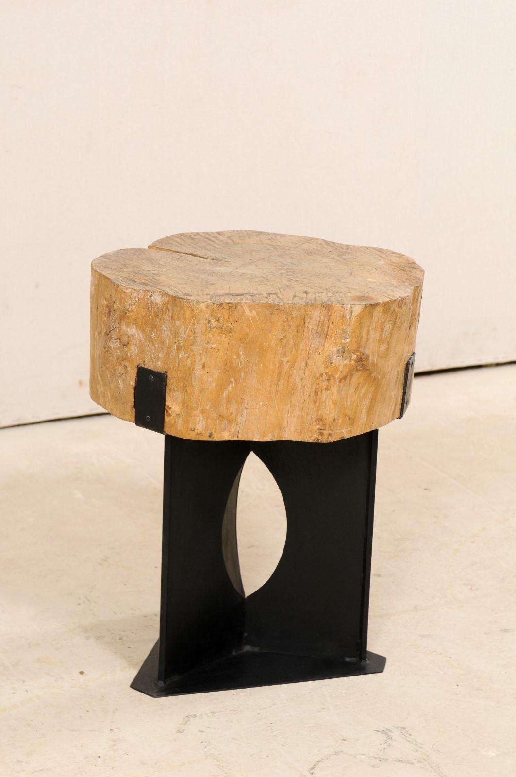 Custom Side/Drinks Table with European Chopping Block Top & Iron Base For Sale 4