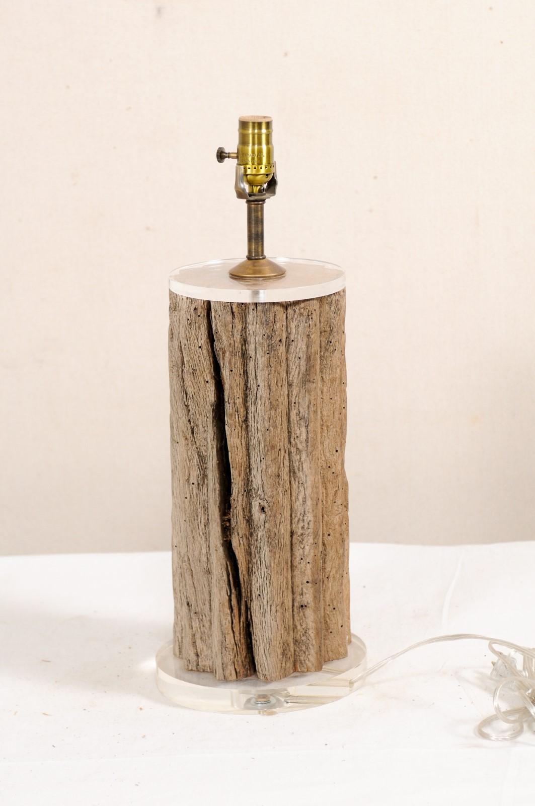 Custom Table Lamp from a 19th Century French Wine Grinding Post on Lucite Base In Good Condition In Atlanta, GA