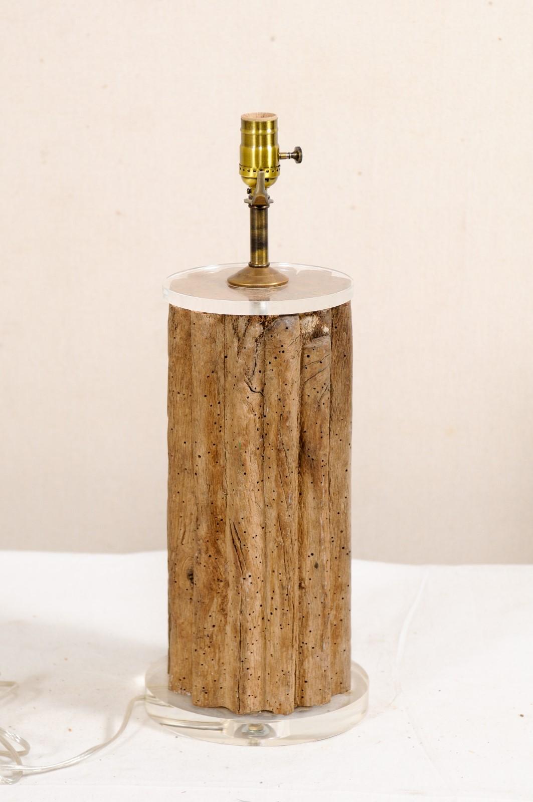 Custom Table Lamp from a 19th Century French Wine Grinding Post on Lucite Base 1