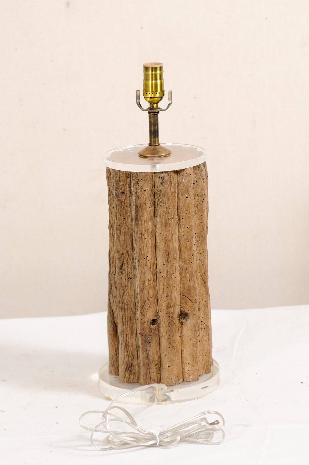 Custom Table Lamp from a 19th Century French Wine Grinding Post on Lucite Base 3