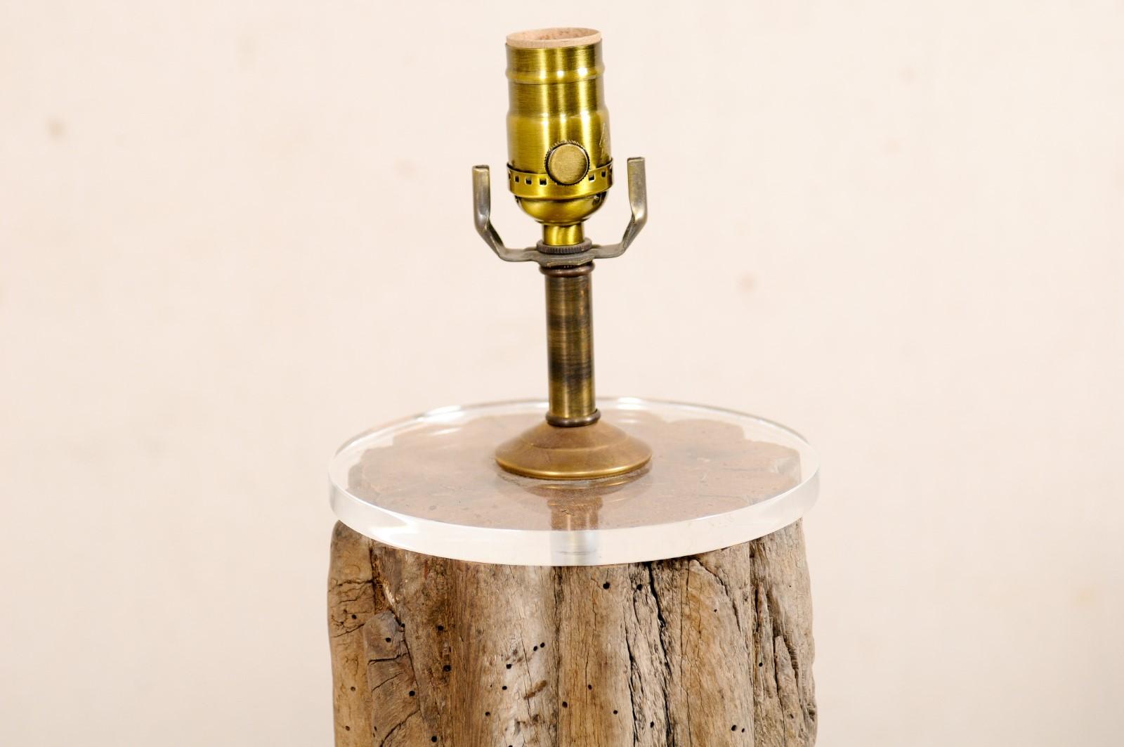 Custom Table Lamp from a 19th Century French Wine Grinding Post on Lucite Base 4