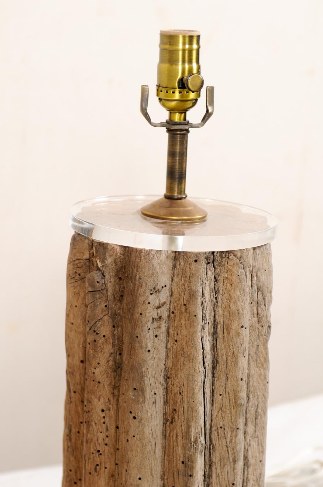 Custom Table Lamp from a 19th Century French Wine Grinding Post on Lucite Base 5