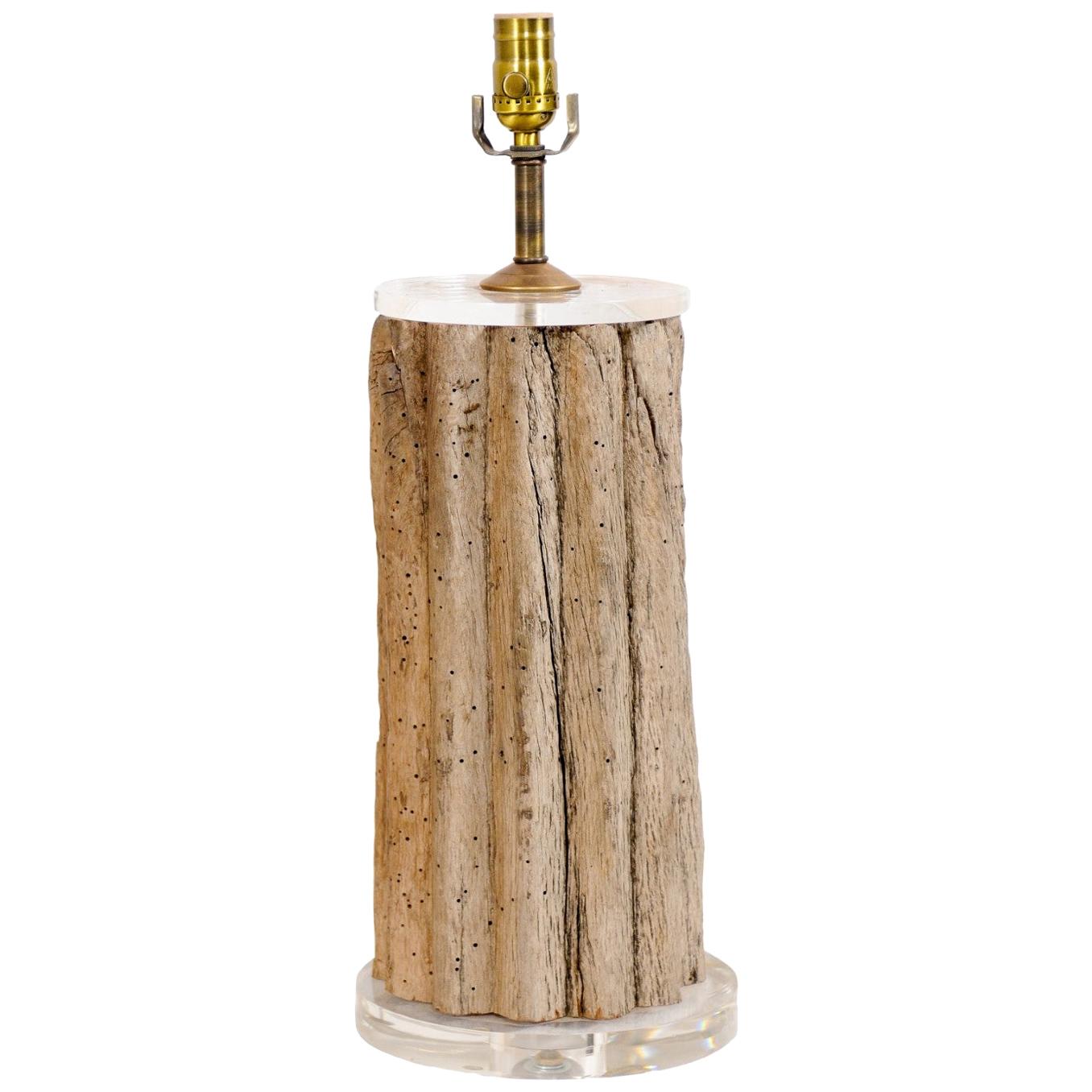 Custom Table Lamp from a 19th Century French Wine Grinding Post on Lucite Base