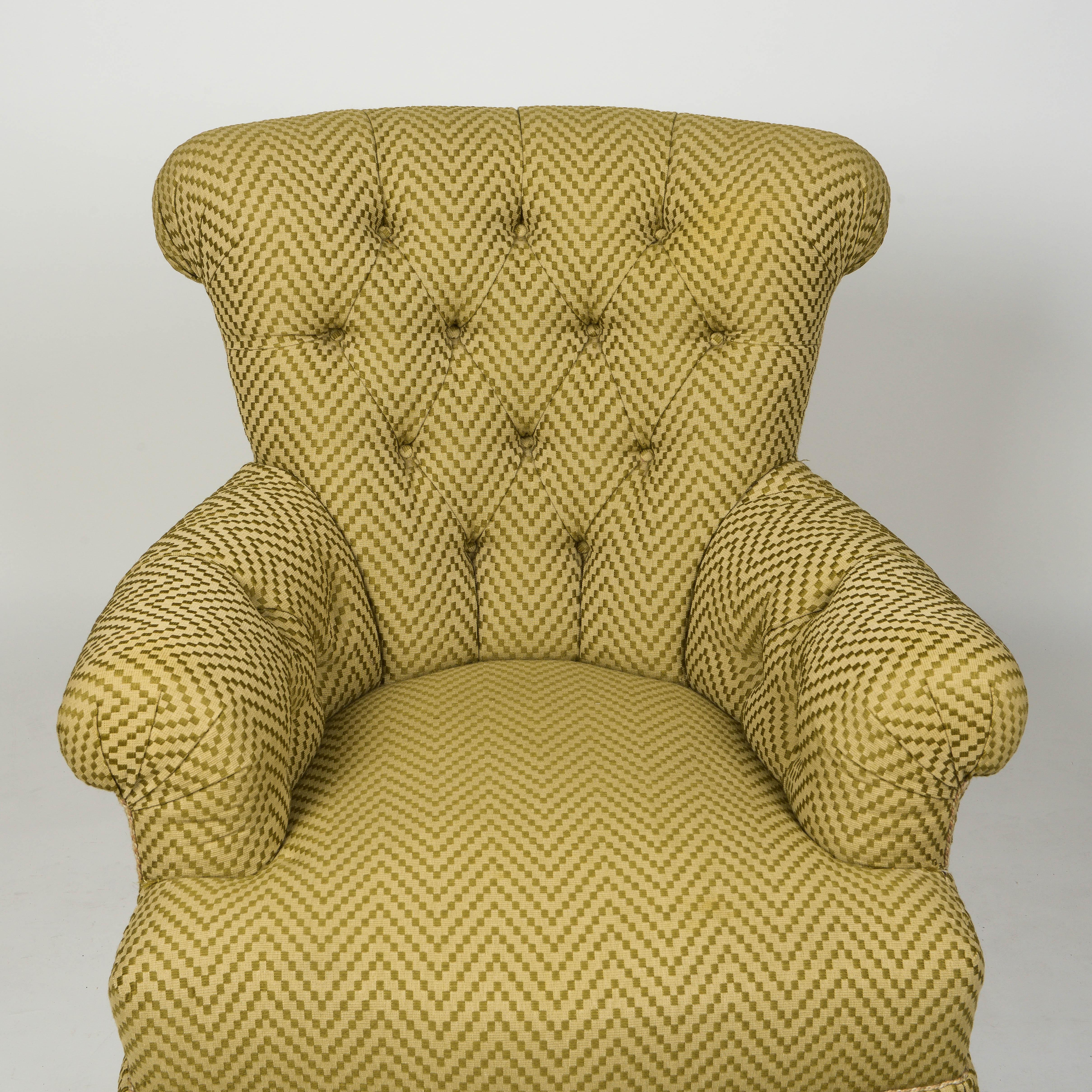 Custom Tufted Wool-Upholstered Armchair For Sale 1