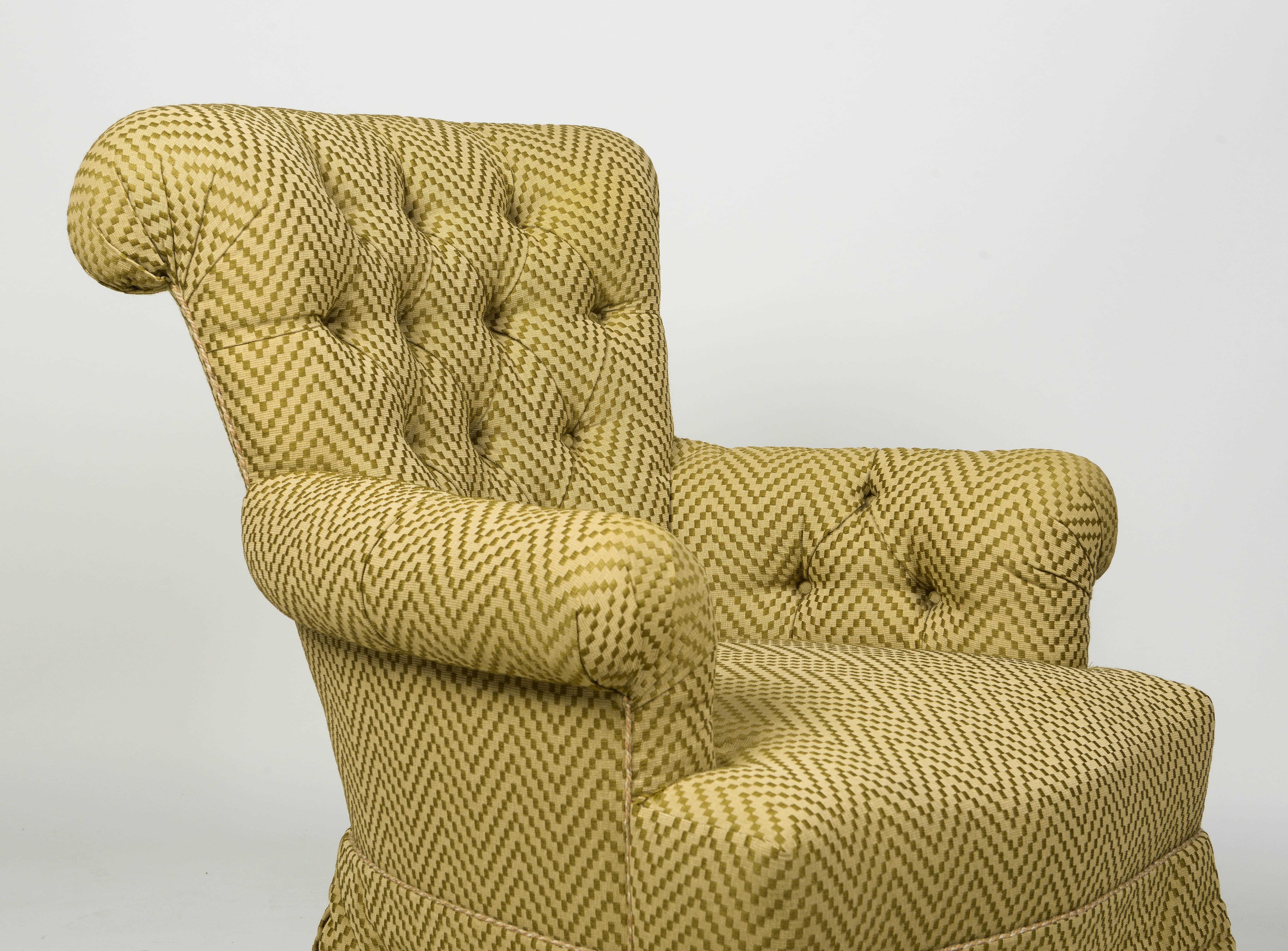 Custom Tufted Wool-Upholstered Armchair For Sale 3