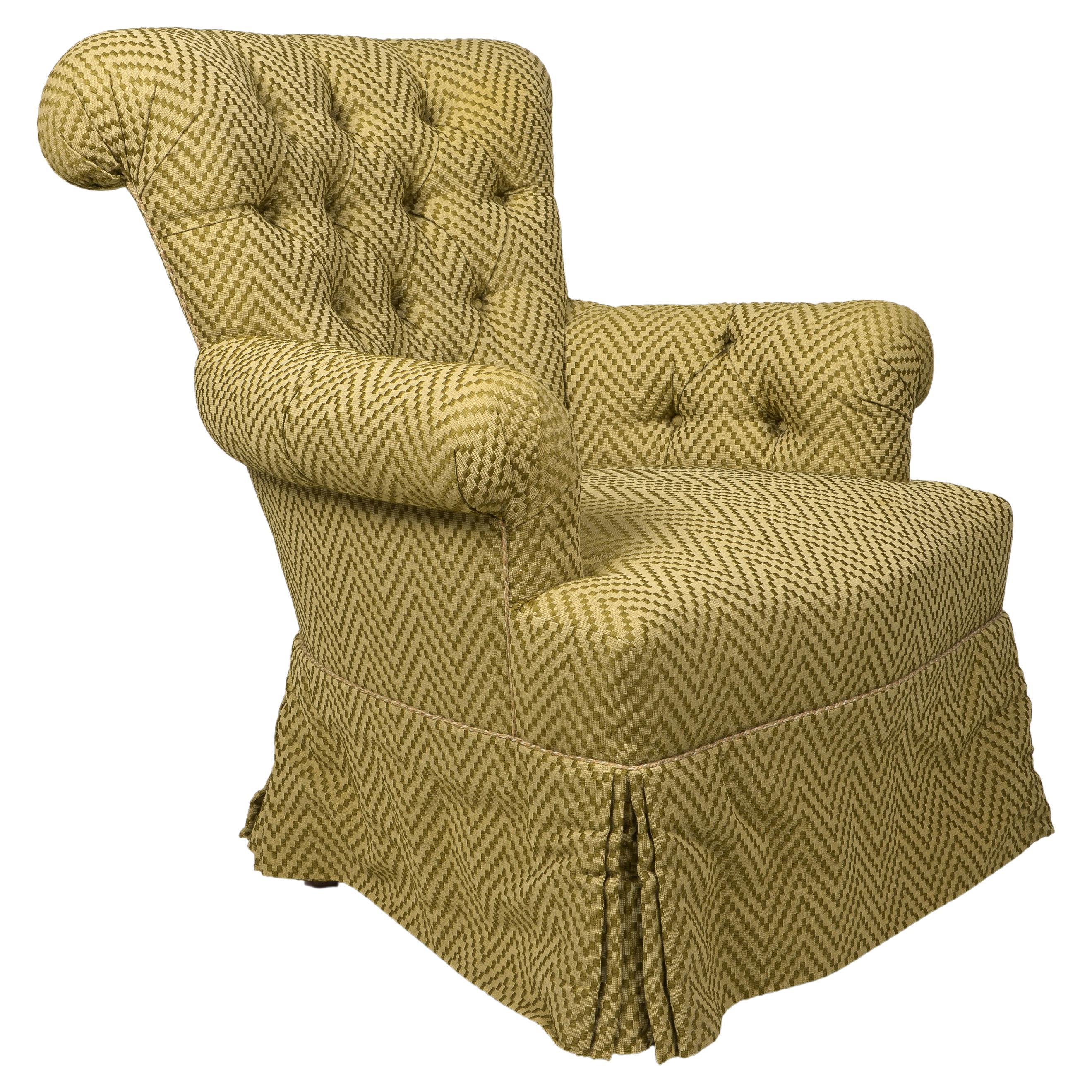Custom Tufted Wool-Upholstered Armchair For Sale