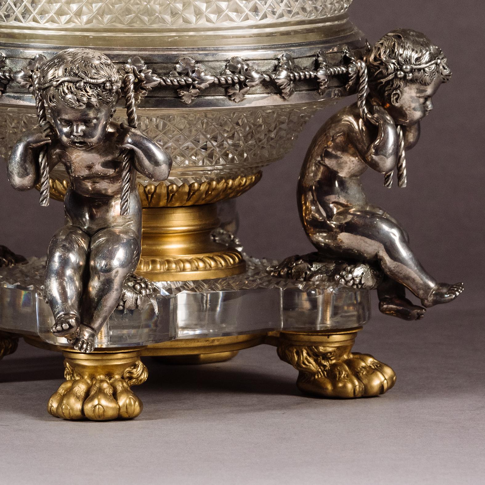 A Cut-Crystal Glass, Gilt and Silvered Bronze Wine Cooler, By Baccarat For Sale 6