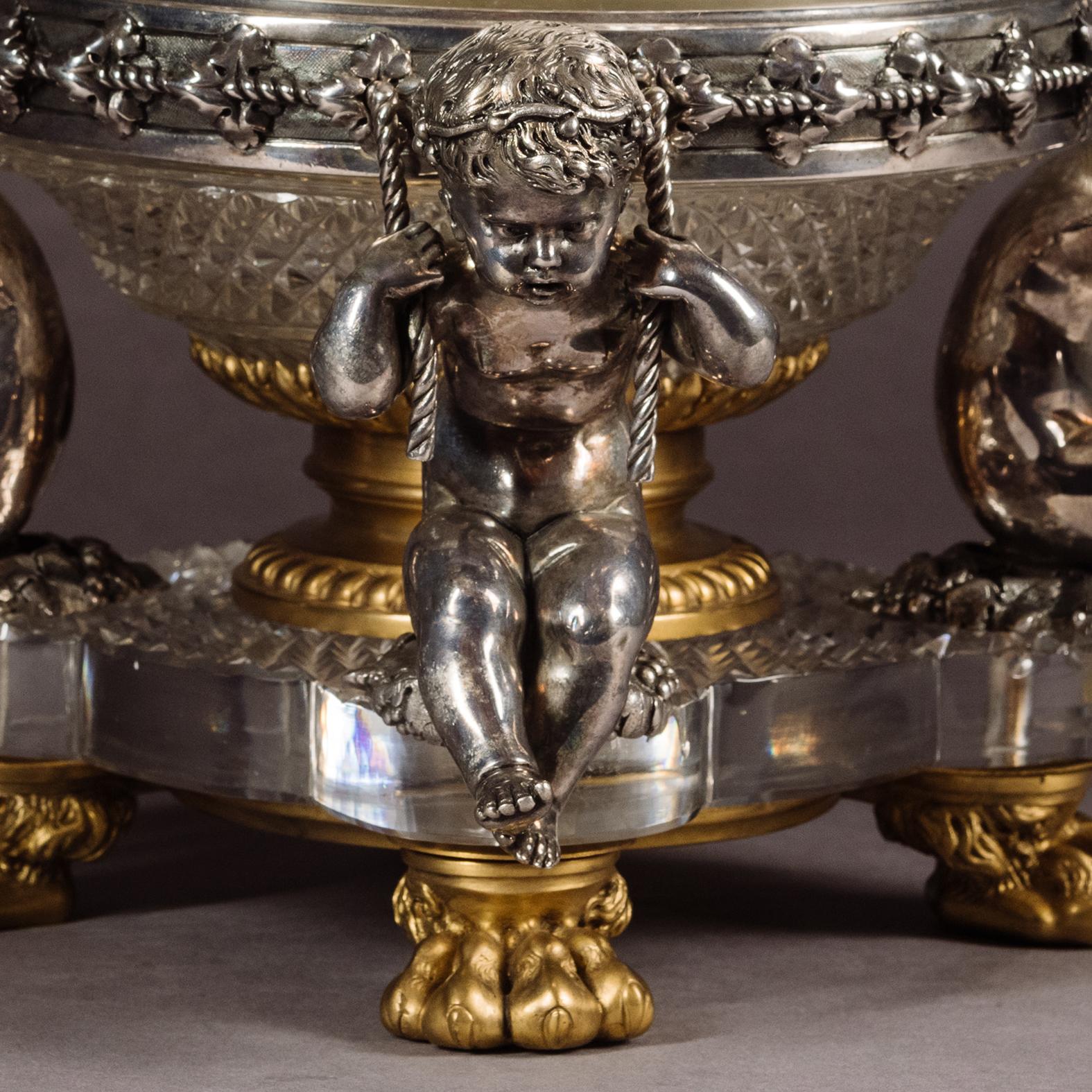 A Cut-Crystal Glass, Gilt and Silvered Bronze Wine Cooler, By Baccarat For Sale 7