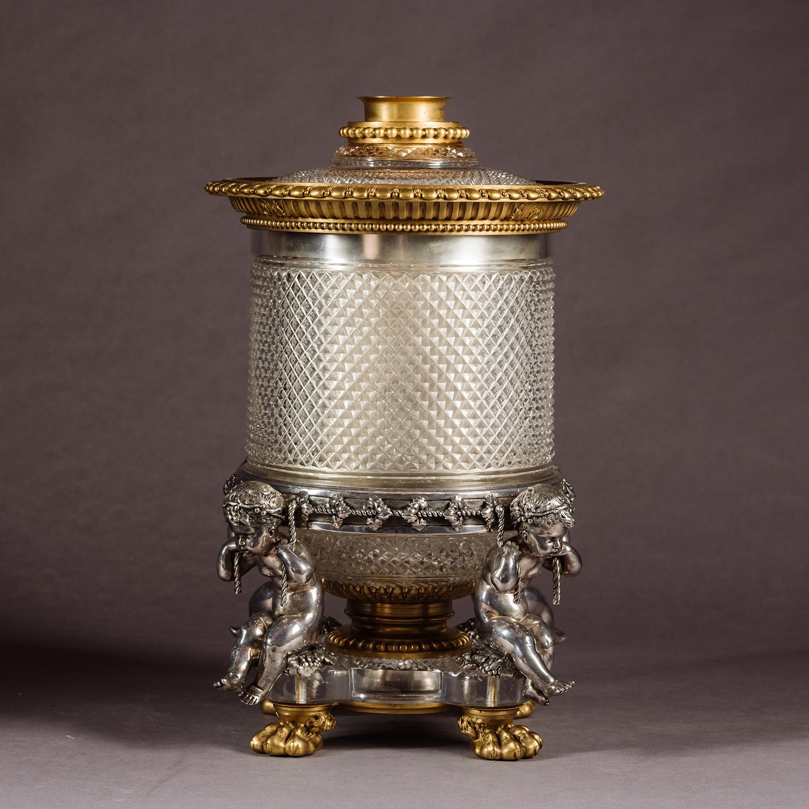 French A Cut-Crystal Glass, Gilt and Silvered Bronze Wine Cooler, By Baccarat For Sale