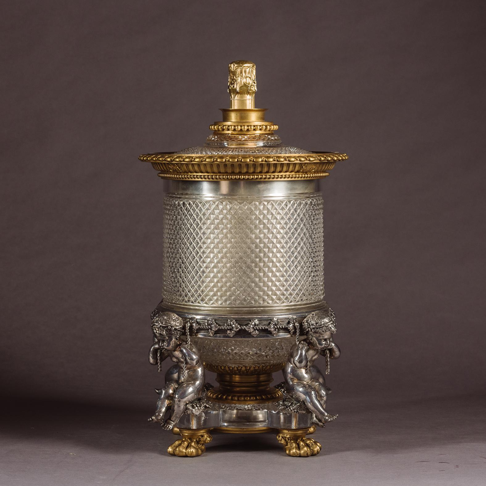 A Cut-Crystal Glass, Gilt and Silvered Bronze Wine Cooler, By Baccarat In Good Condition For Sale In Brighton, West Sussex