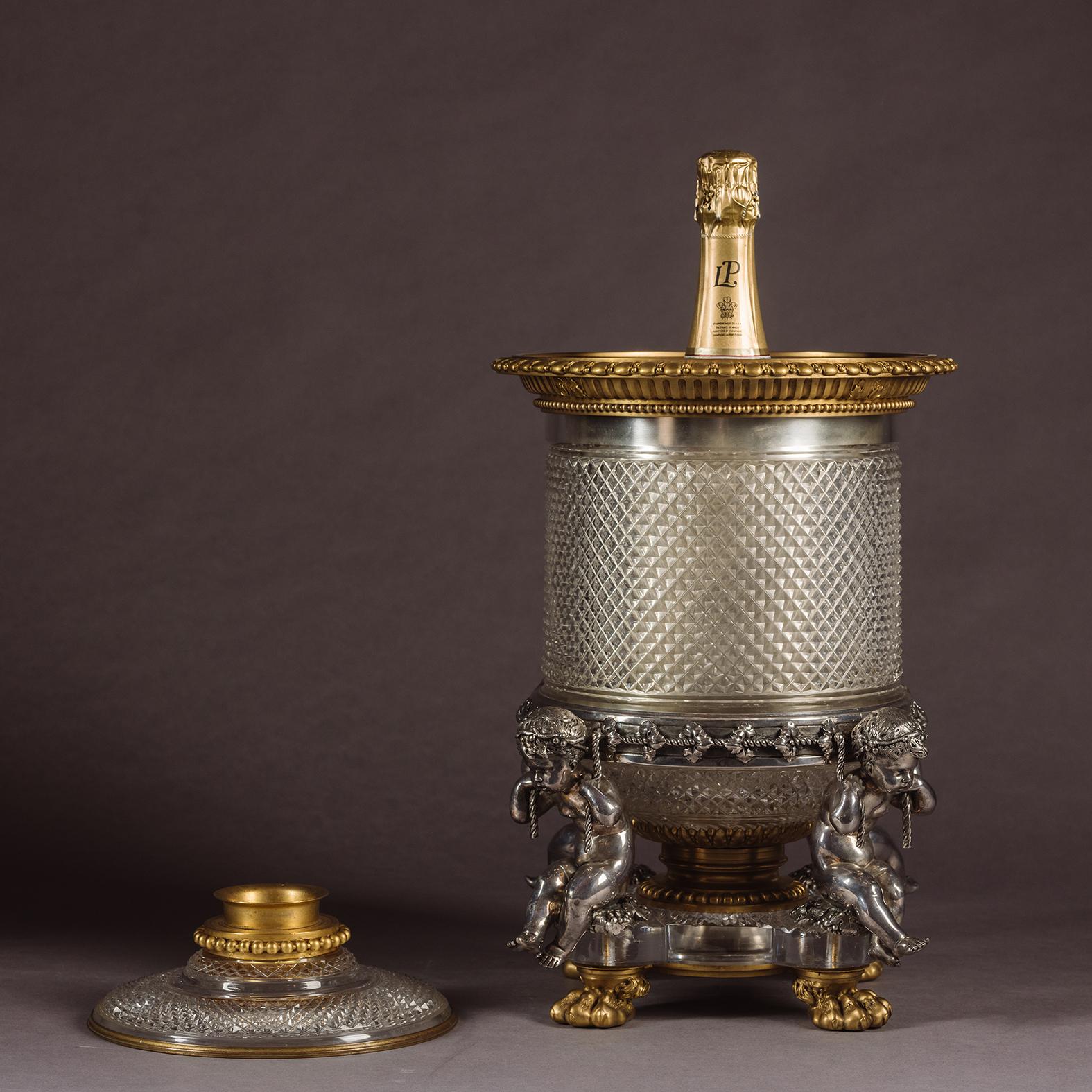 19th Century A Cut-Crystal Glass, Gilt and Silvered Bronze Wine Cooler, By Baccarat For Sale