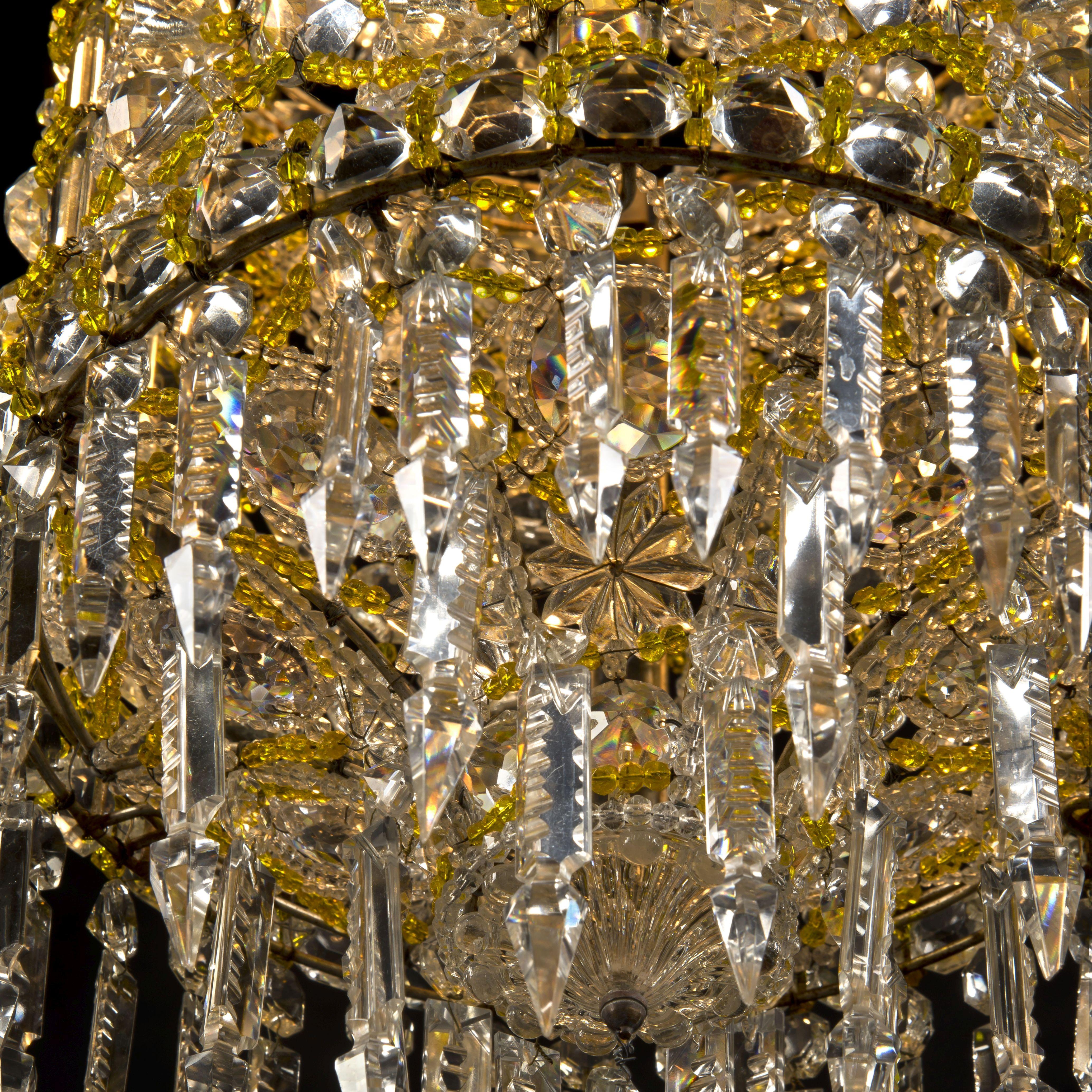 French Cut-Crystal Hexagonal Shaped Lustre Chandelier For Sale