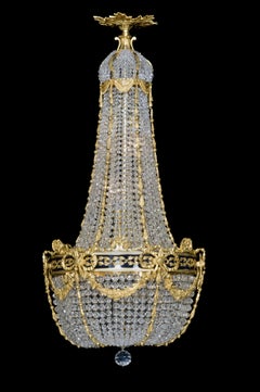 Cut-Crystal Tent and Bag Chandelier with an Enamel Band, circa 1880
