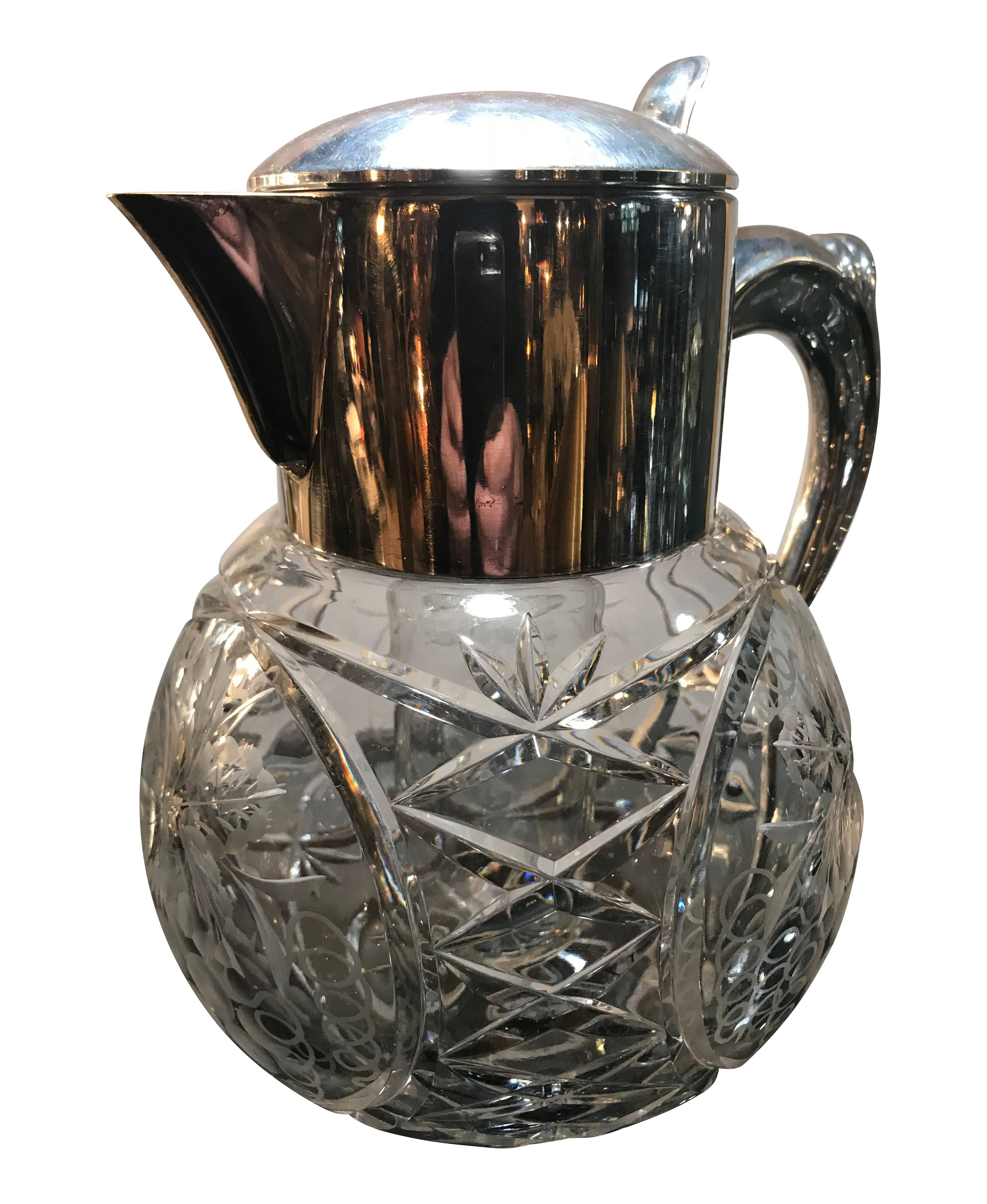 Cut Glass and Silver Plated Lemonade or Cocktail Jug In Good Condition In London, GB