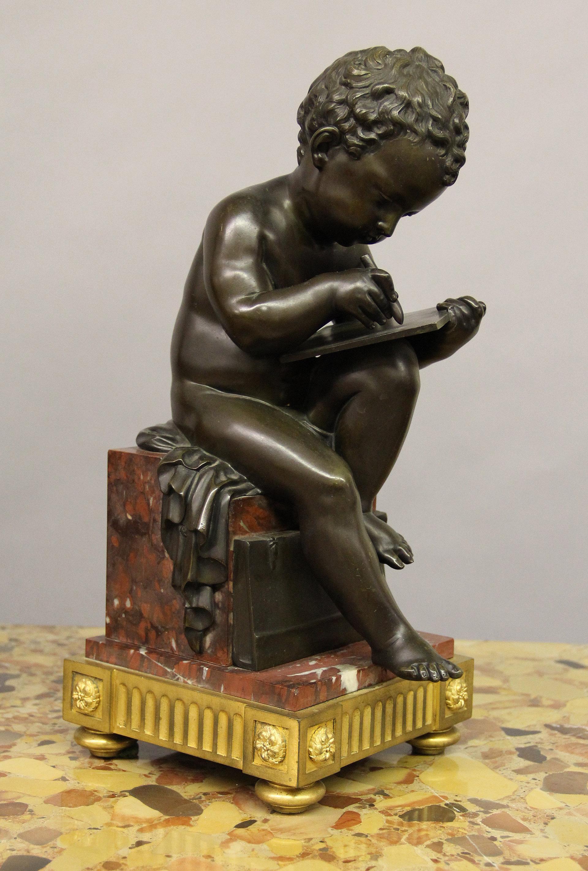 Paar Kinder aus Bronze mit geschliffenem Schliff aus dem 19. Jahrhundert, die Kunst und Literatur darstellen (Belle Époque) im Angebot