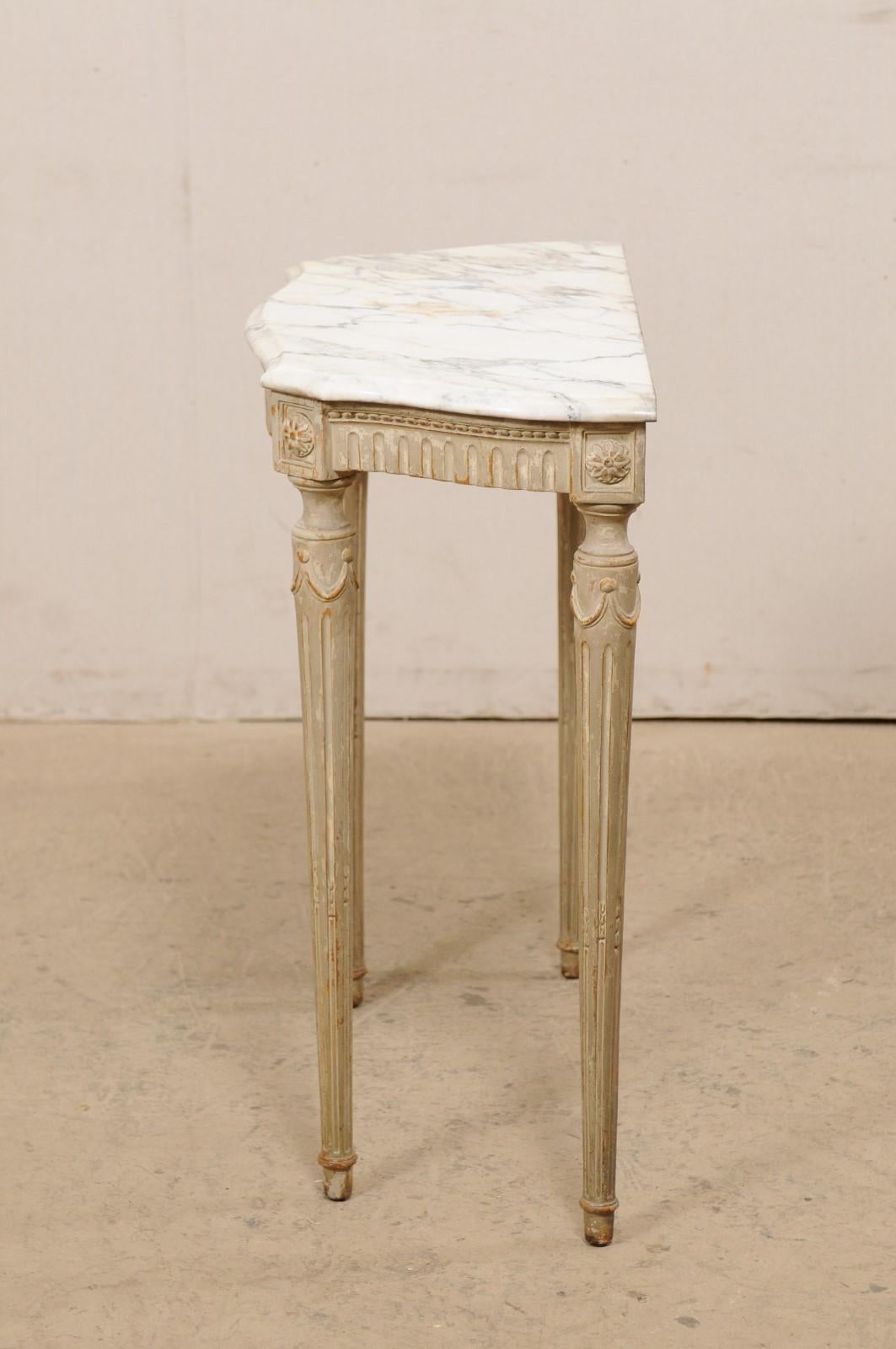 Cute Sized French Marble Top & Carved Wood Console Table, Turn of 19th/20th C. 6