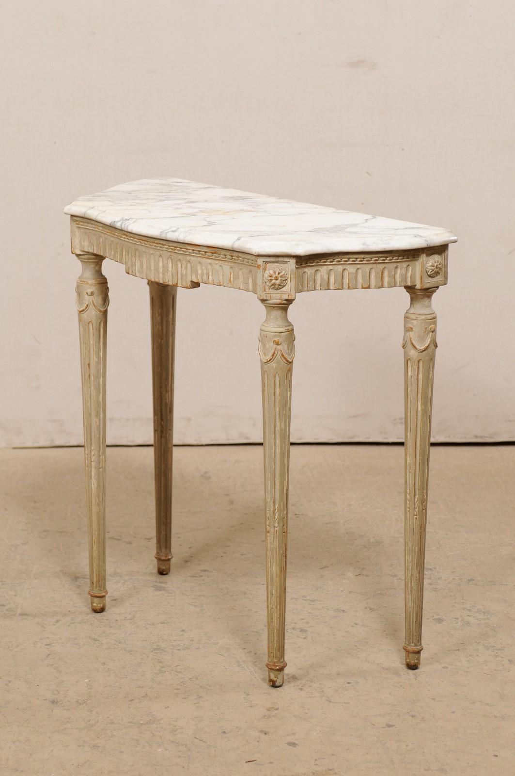 Cute Sized French Marble Top & Carved Wood Console Table, Turn of 19th/20th C. 7
