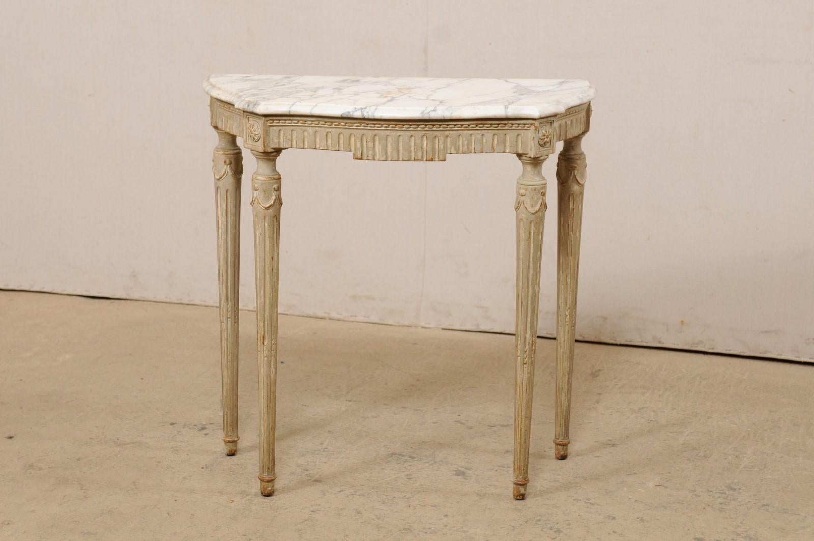 Cute Sized French Marble Top & Carved Wood Console Table, Turn of 19th/20th C. In Good Condition In Atlanta, GA
