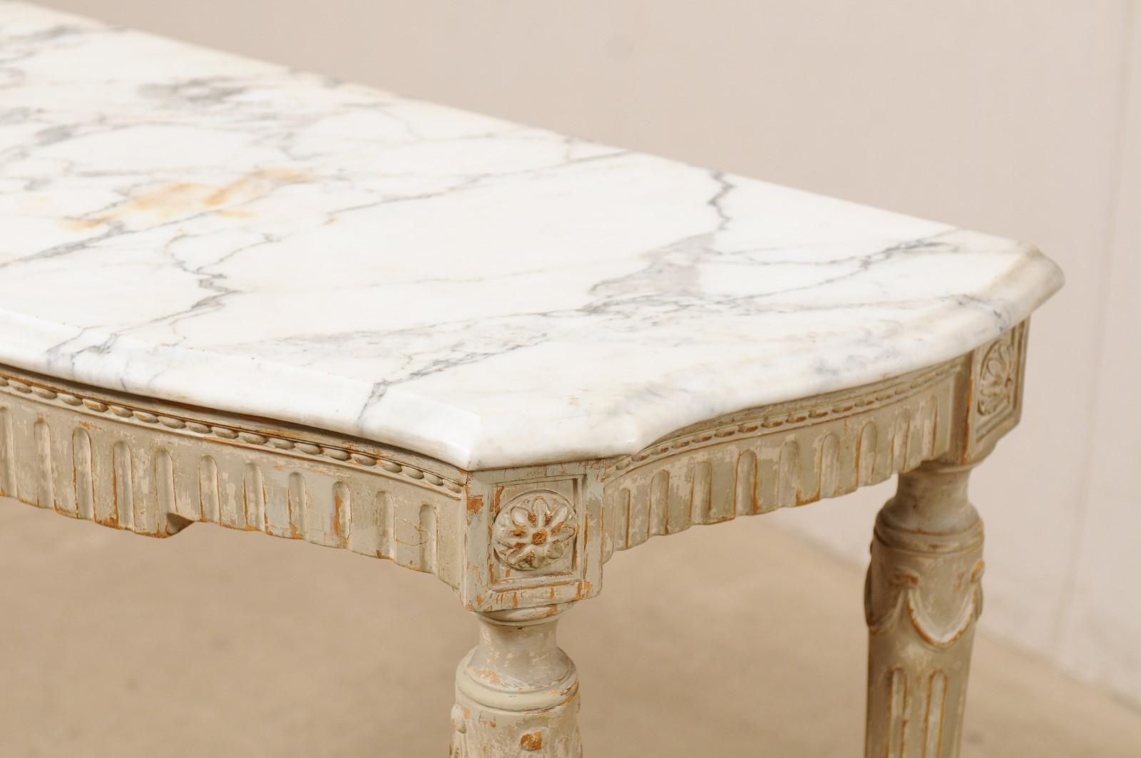 Cute Sized French Marble Top & Carved Wood Console Table, Turn of 19th/20th C. 1