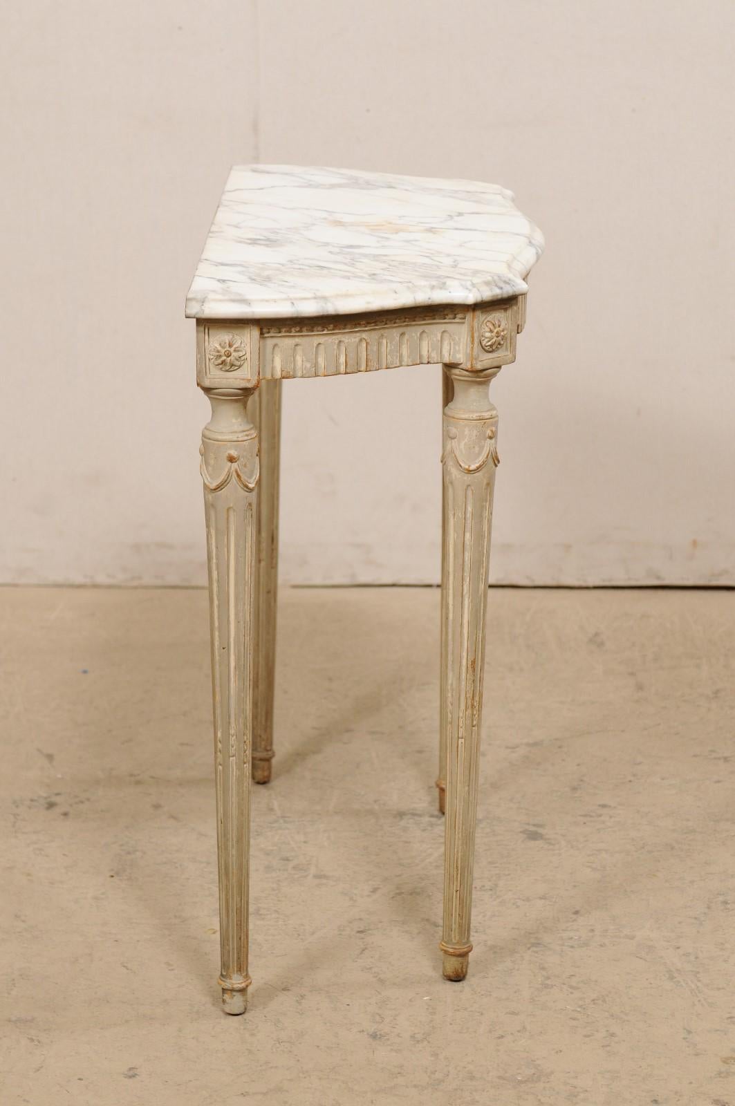 Cute Sized French Marble Top & Carved Wood Console Table, Turn of 19th/20th C. 4