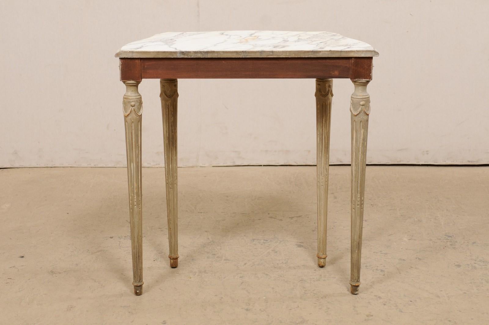 Cute Sized French Marble Top & Carved Wood Console Table, Turn of 19th/20th C. 5
