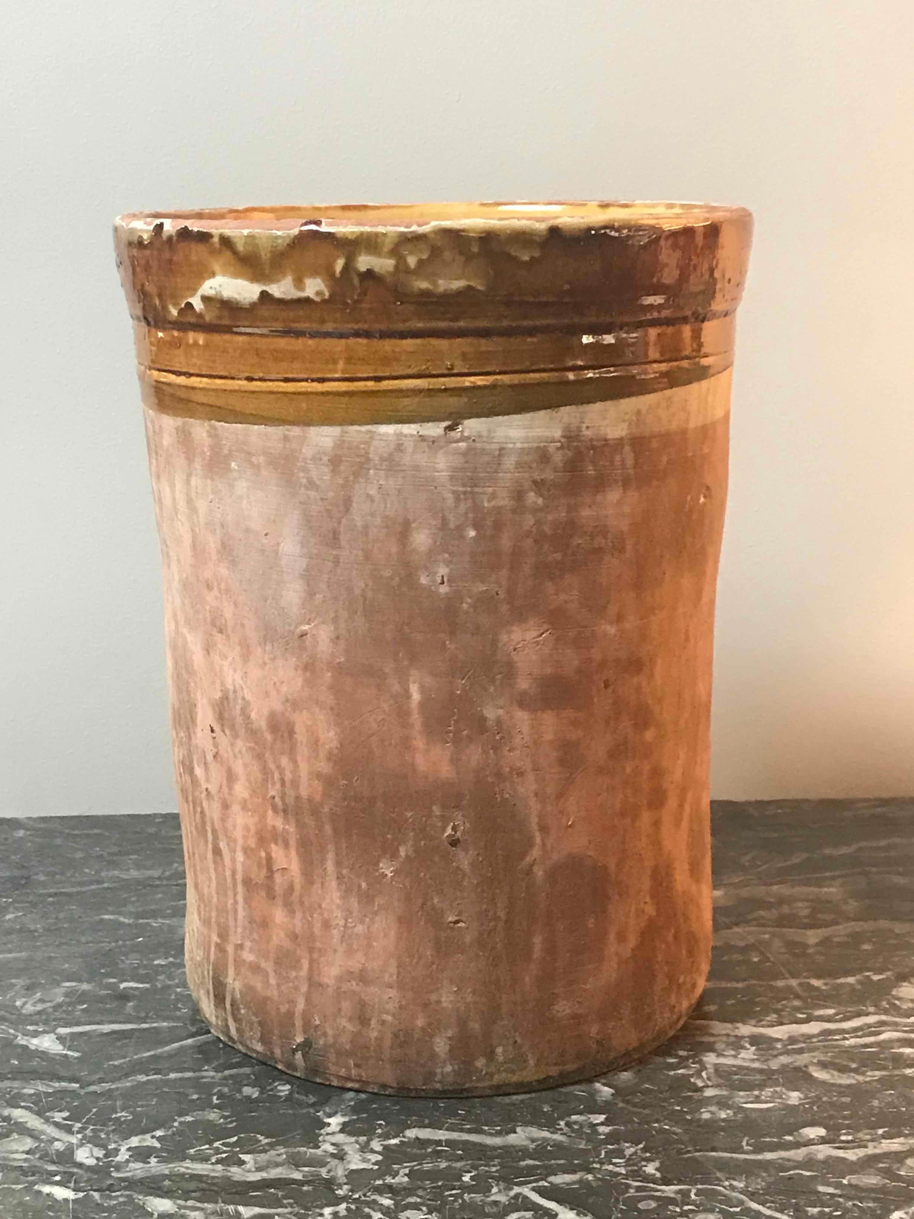 Edwardian A Cylindrical Pot with Yellow-Banded Glazed Detail