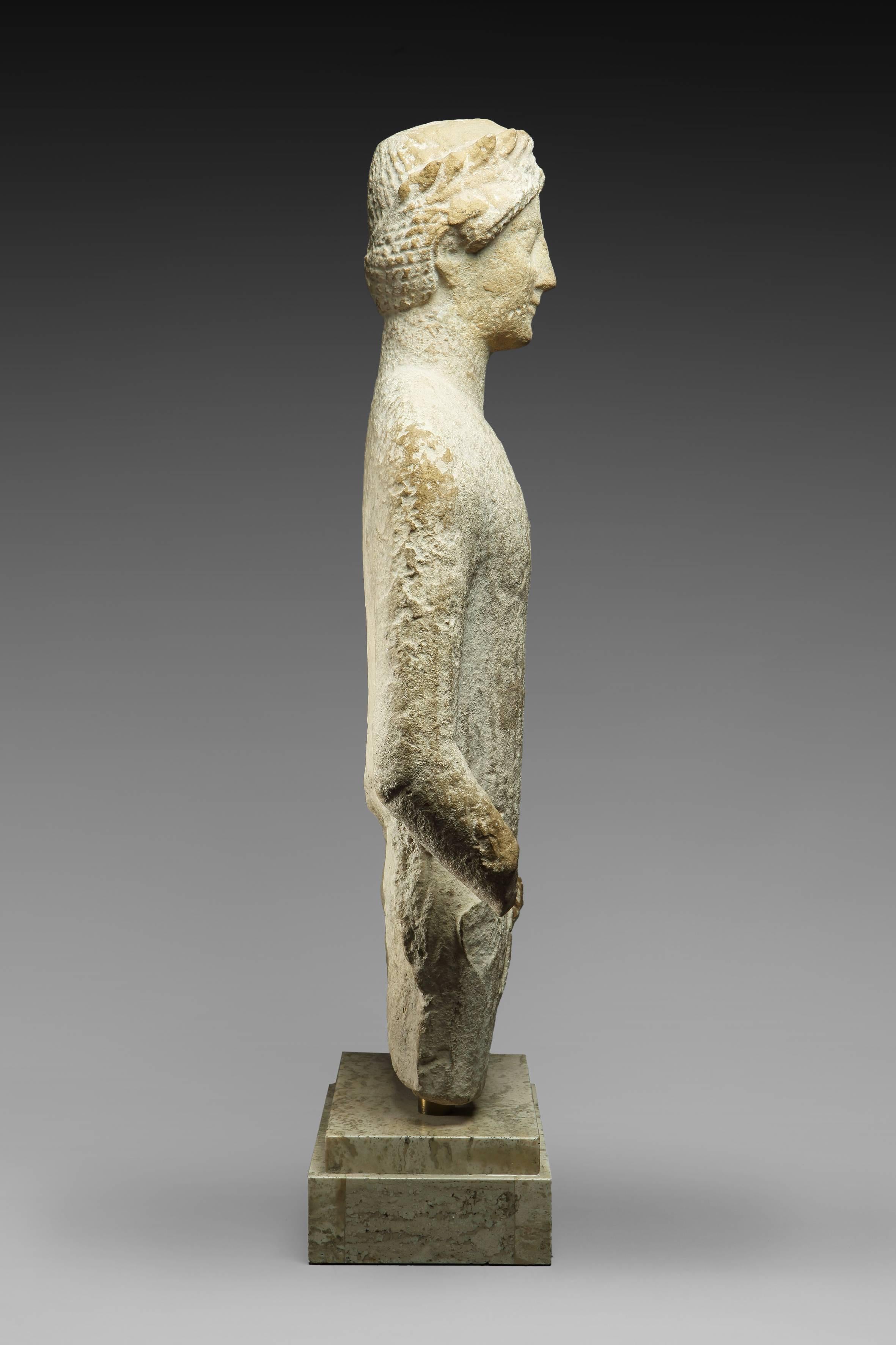 Greek Cypriot Limestone Fragmentary Statue of Kouros, circa 480 BC For Sale