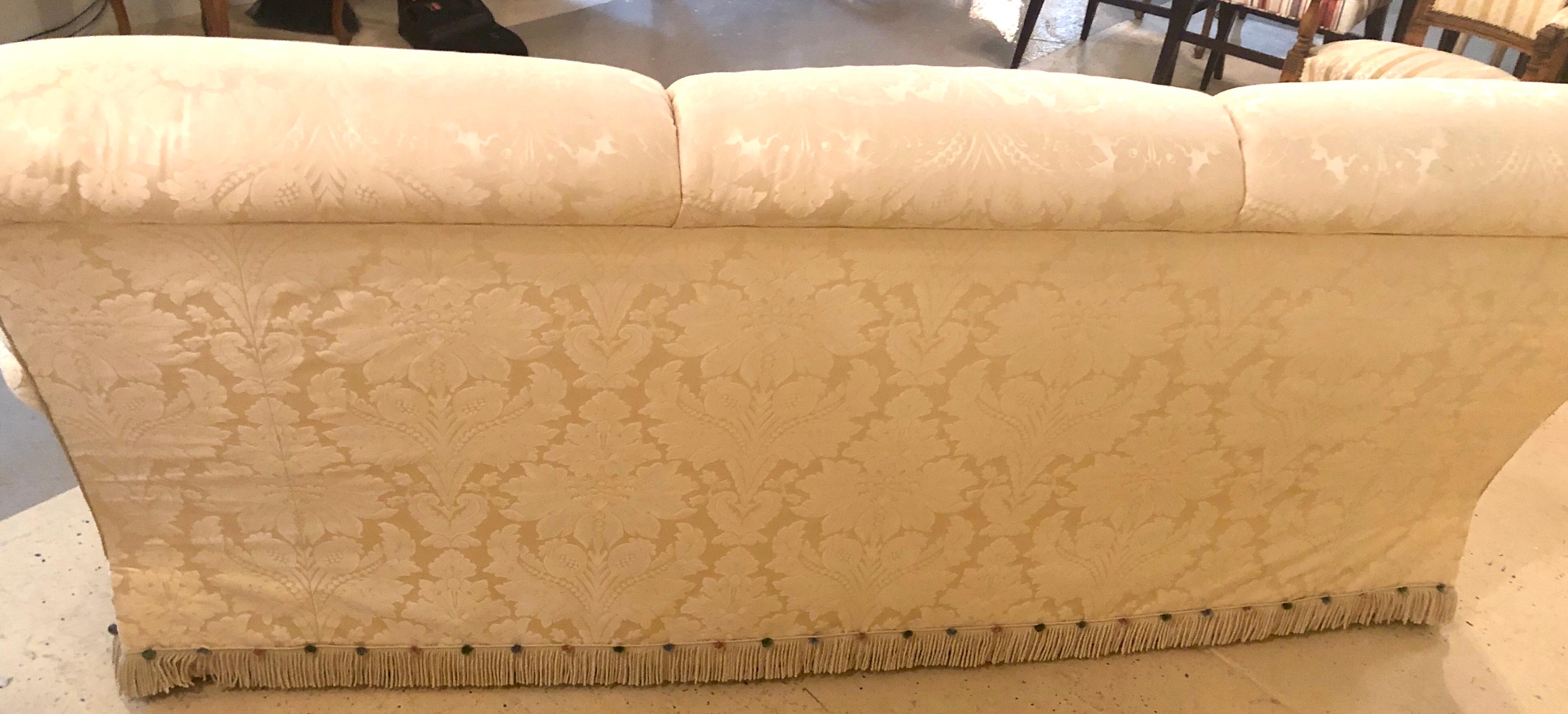 Damask Finely Upholstered Couch or Sofa Having Two Custom Cushions 8