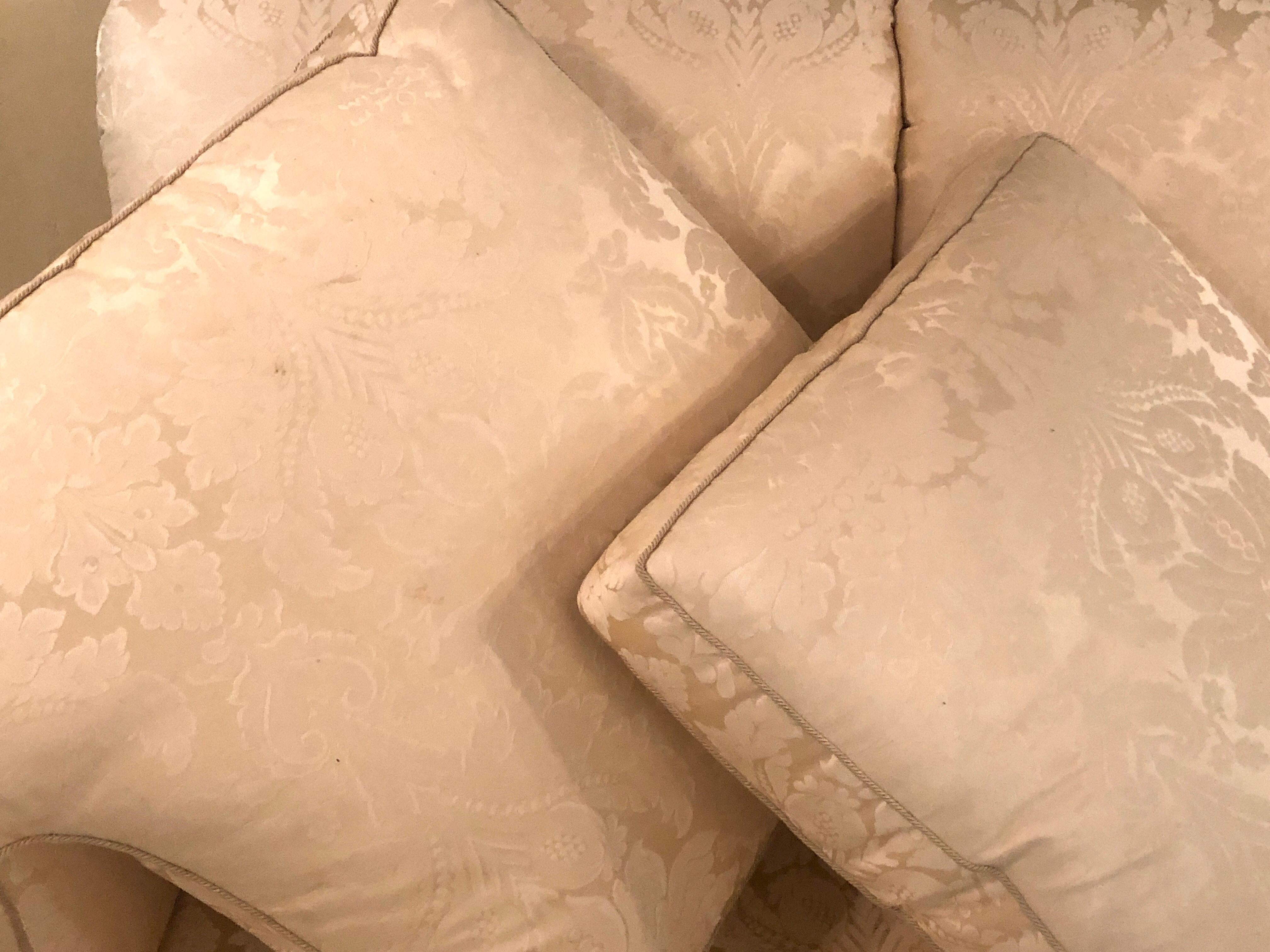 Damask Finely Upholstered Couch or Sofa Having Two Custom Cushions 2