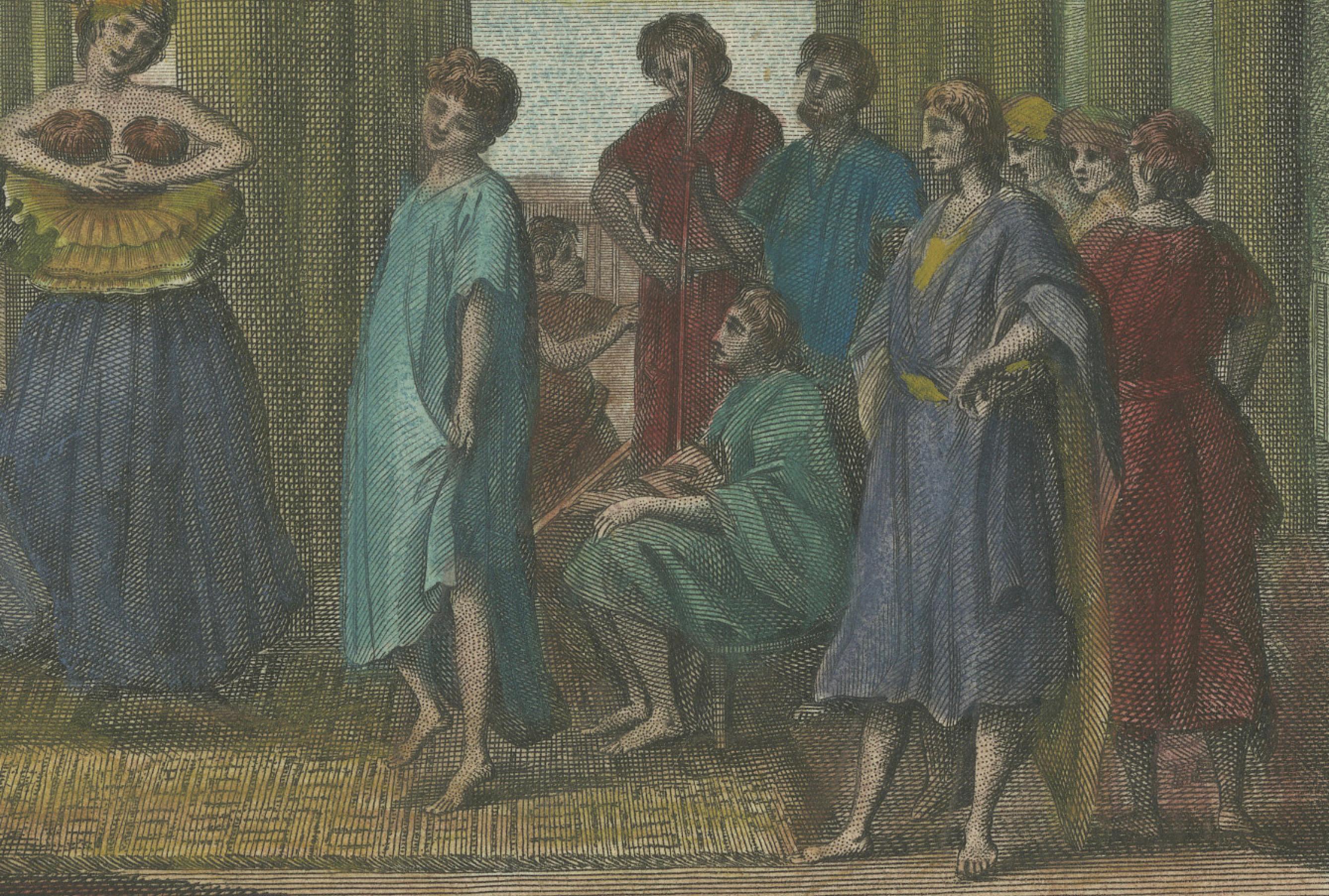 English A Dance at Ulietea – Society Islands Scene from Cook’s Voyages, c.1784 For Sale