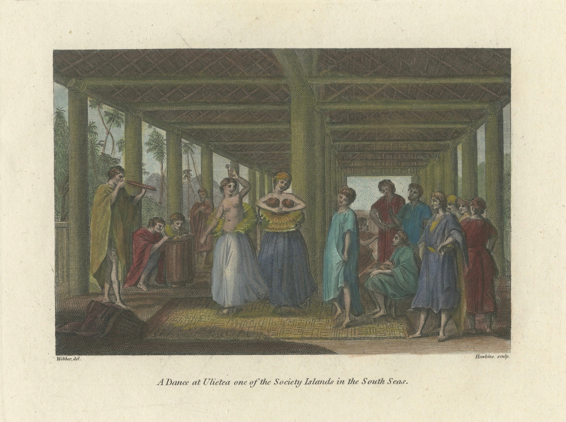 A Dance at Ulietea – Society Islands Scene from Cook’s Voyages, c.1784 For Sale