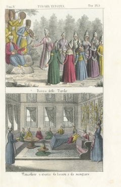 A Dance of Turkish Women and a Room for Work and Meals, Lithograph, 1842