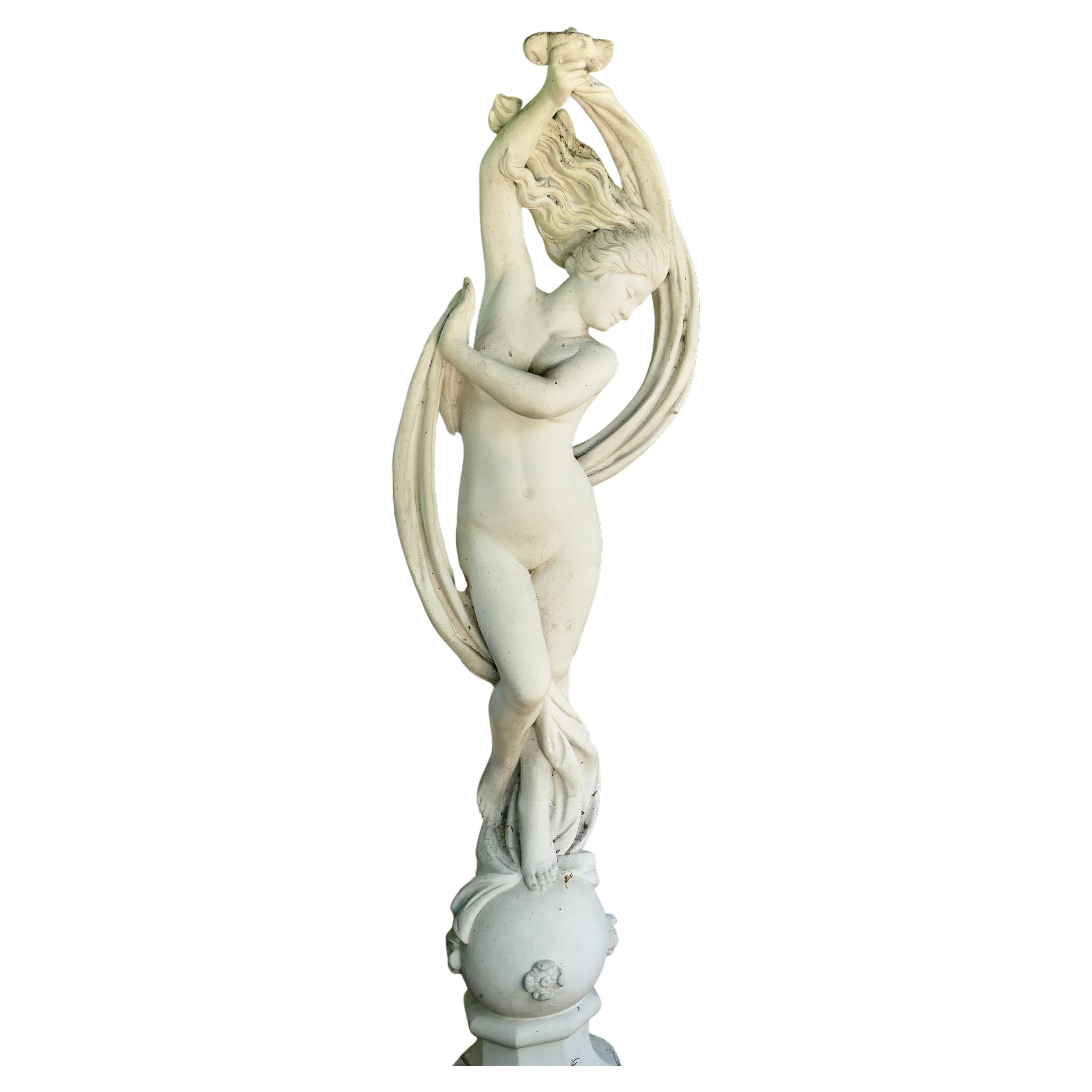 A dancing maiden marble sculpture By Papini

A signed marble “di latte” (crushed composite marble) sculpture.
The sculpture is of a young dancer swirling her ribbons and and her hair flowing, she is posing on a ball decorated with Roses, like the