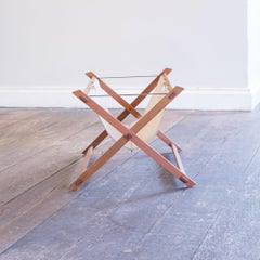 Danish 1960s Teak and Suede X-Frame Magazine Holder