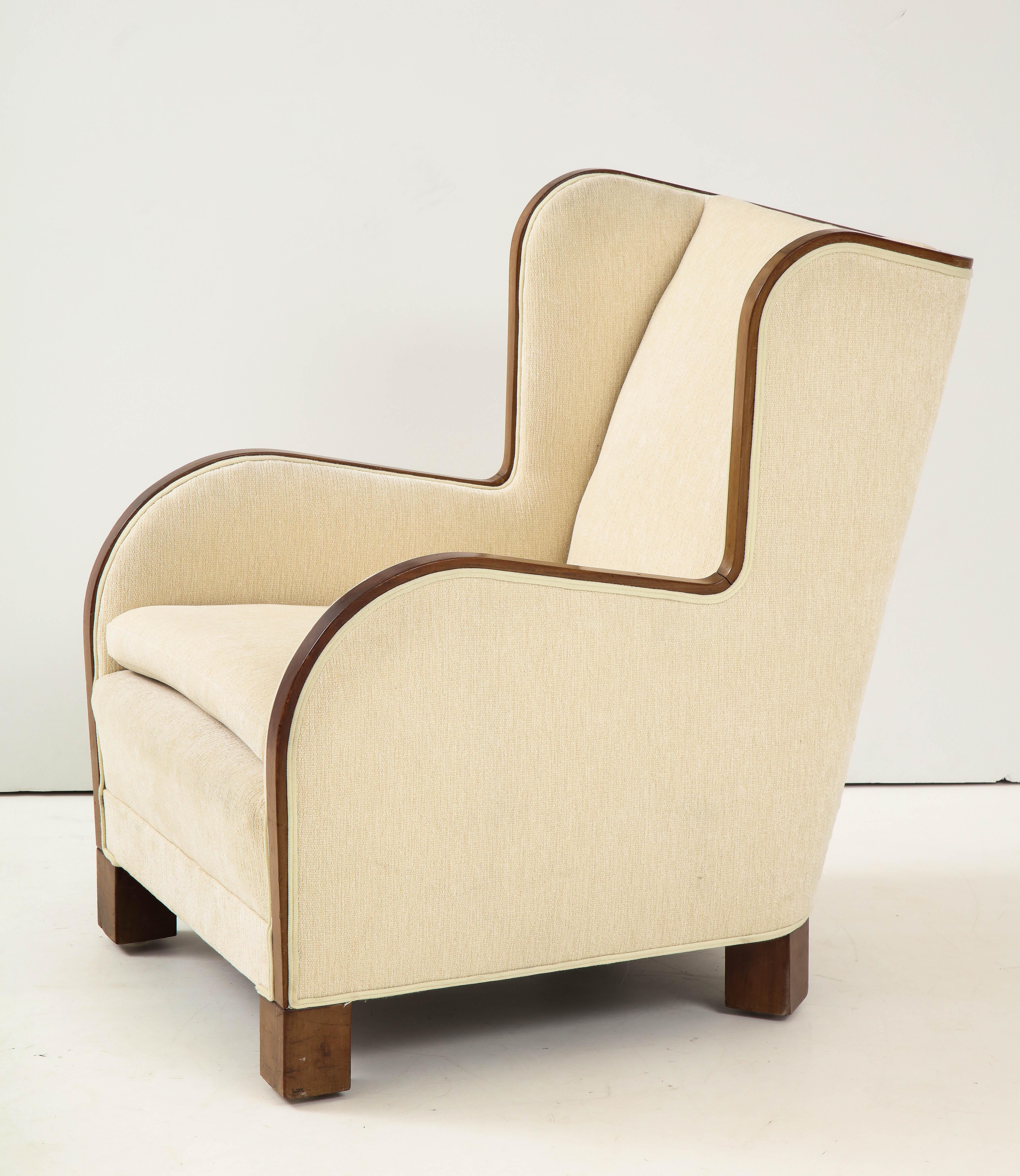Art Deco Danish Design Mahogany Wing Chair, circa 1930s