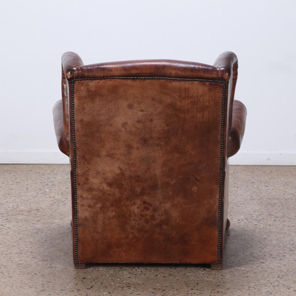 A Danish Leather Wing Chair, C. 1950. In Good Condition For Sale In Philadelphia, PA