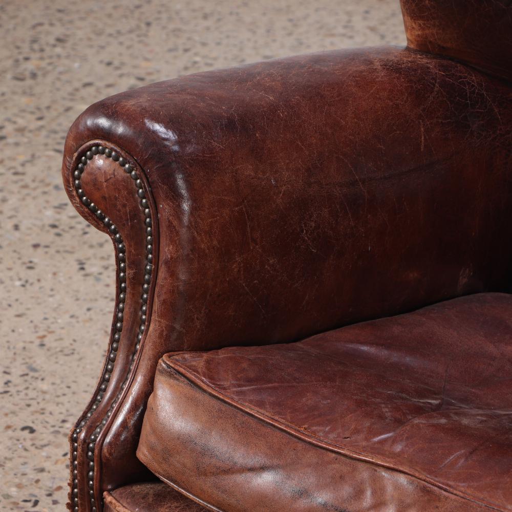 20th Century A Danish Leather Wing Chair, C. 1950. For Sale