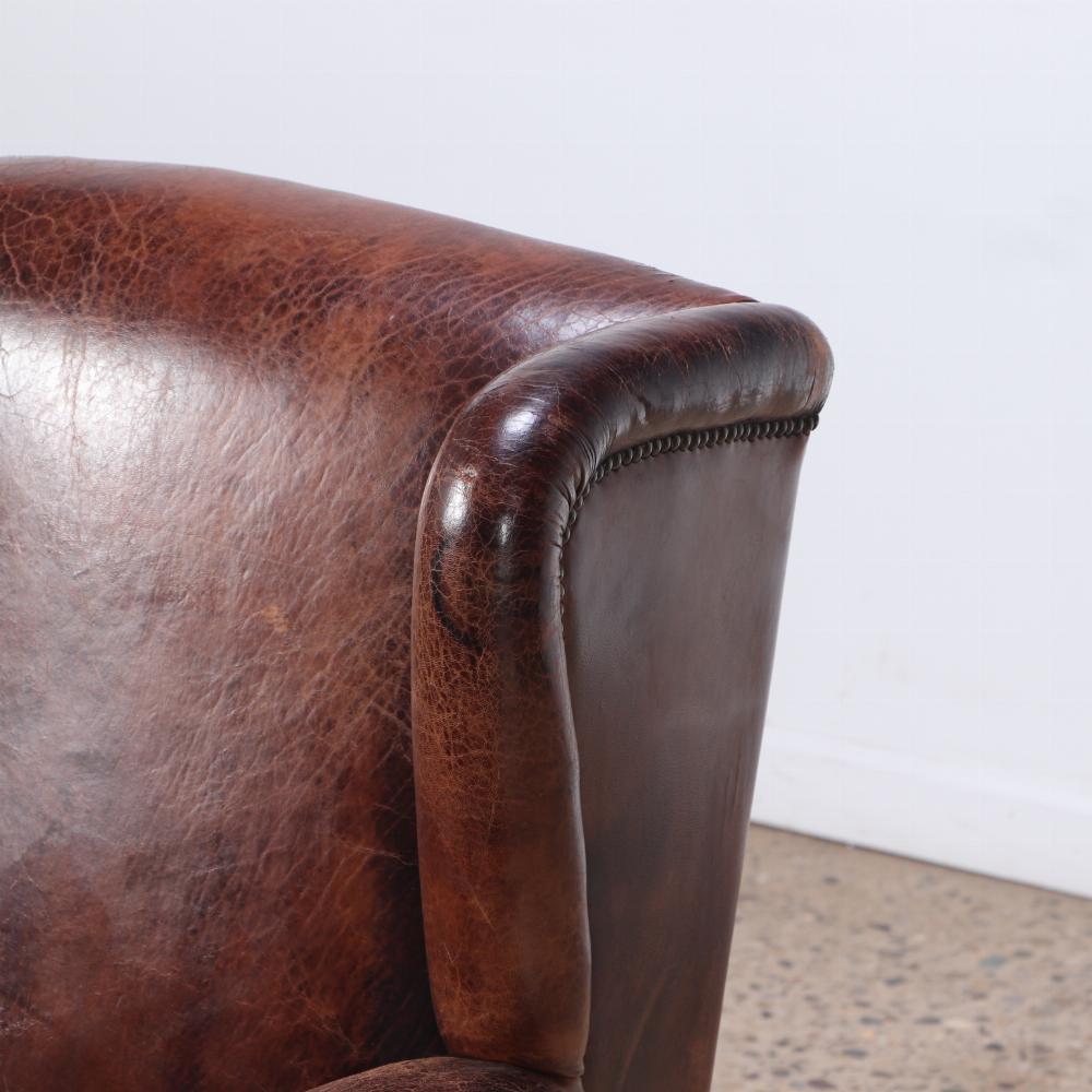 A Danish Leather Wing Chair, C. 1950. For Sale 2