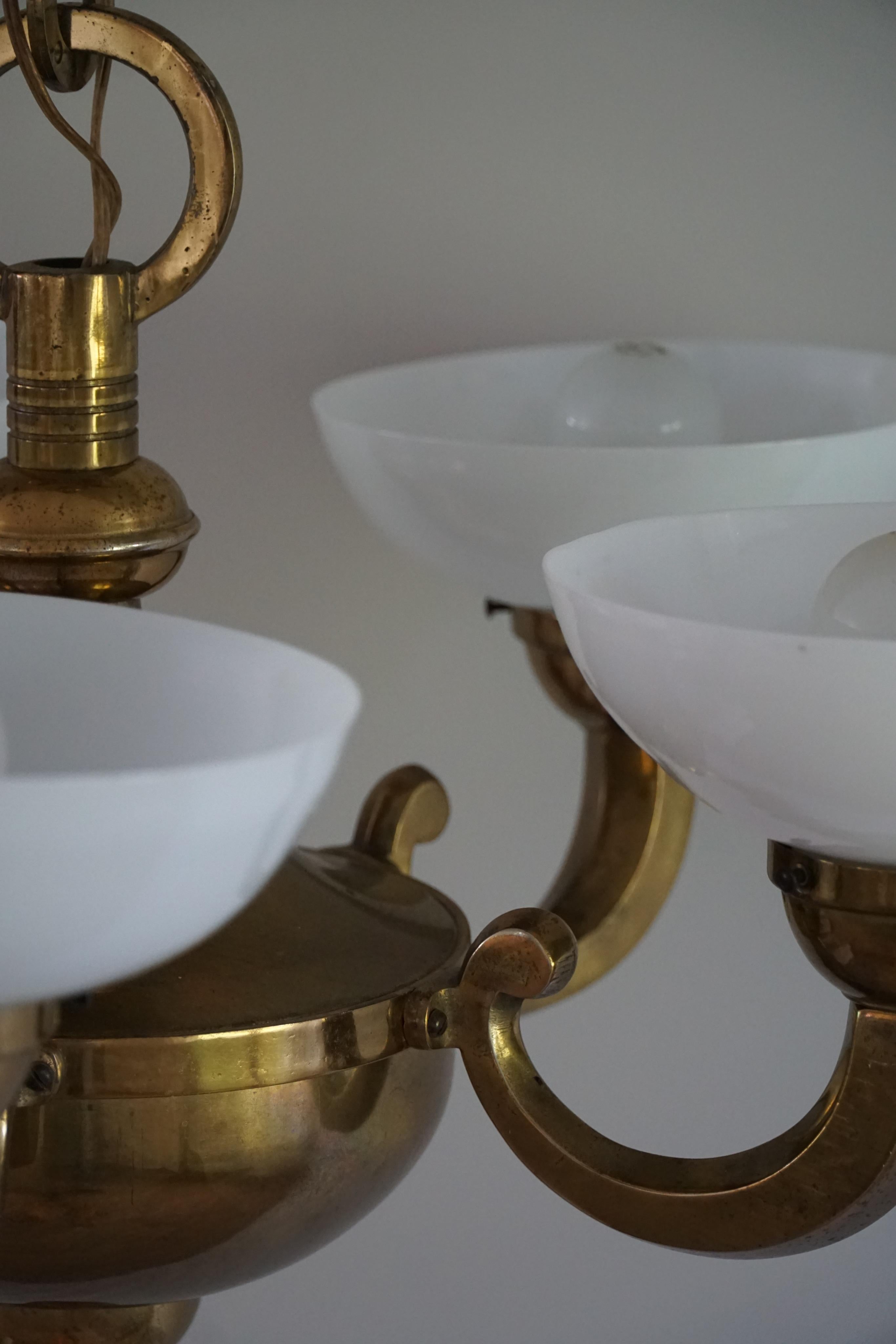 A Danish Modern Art Deco Chandelier, Glass & Brass, 1940s For Sale 6