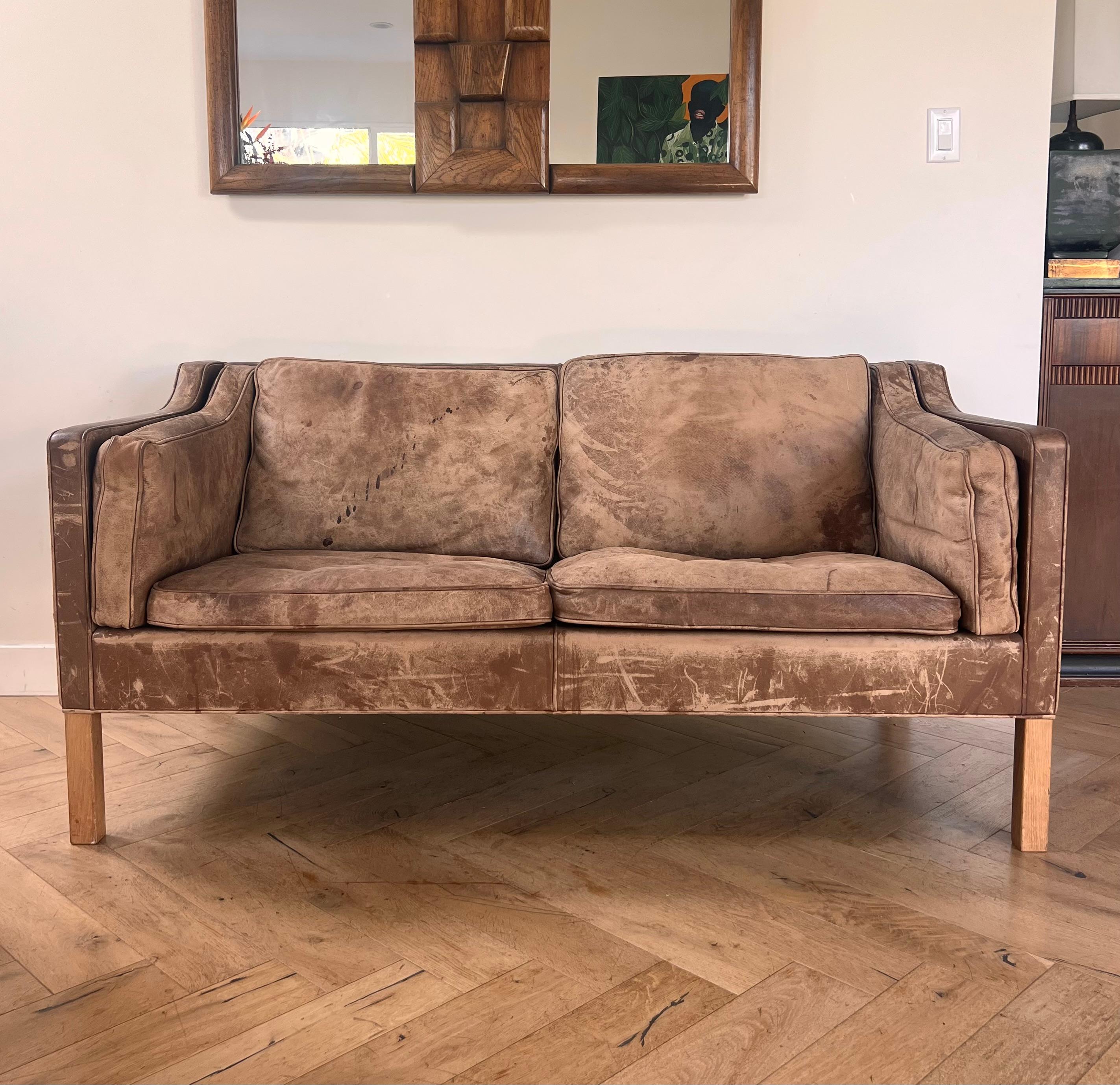 Causeuse danoise moderne en cuir et chêne 2212 de Børge Mogensen, signée, 1962 en vente 10