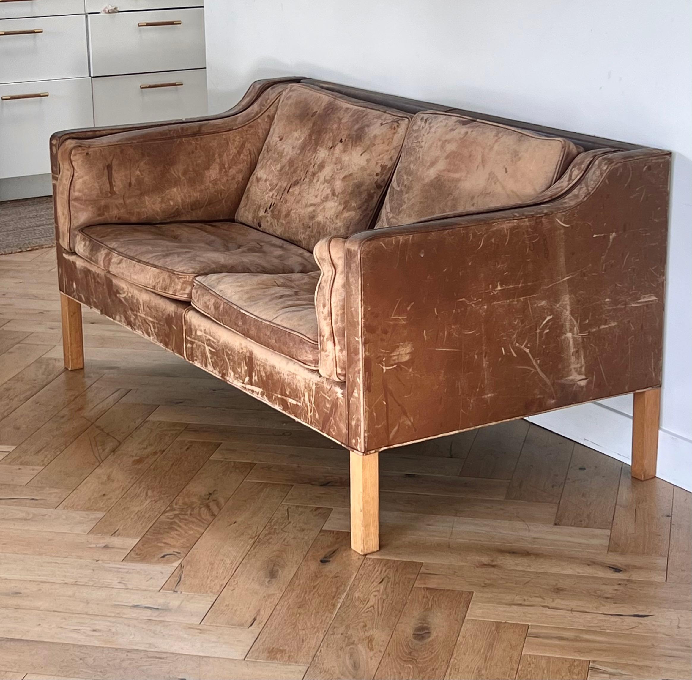 Causeuse danoise moderne en cuir et chêne 2212 de Børge Mogensen, signée, 1962 en vente 2
