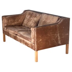 Causeuse danoise moderne en cuir et chêne 2212 de Børge Mogensen, signée, 1962