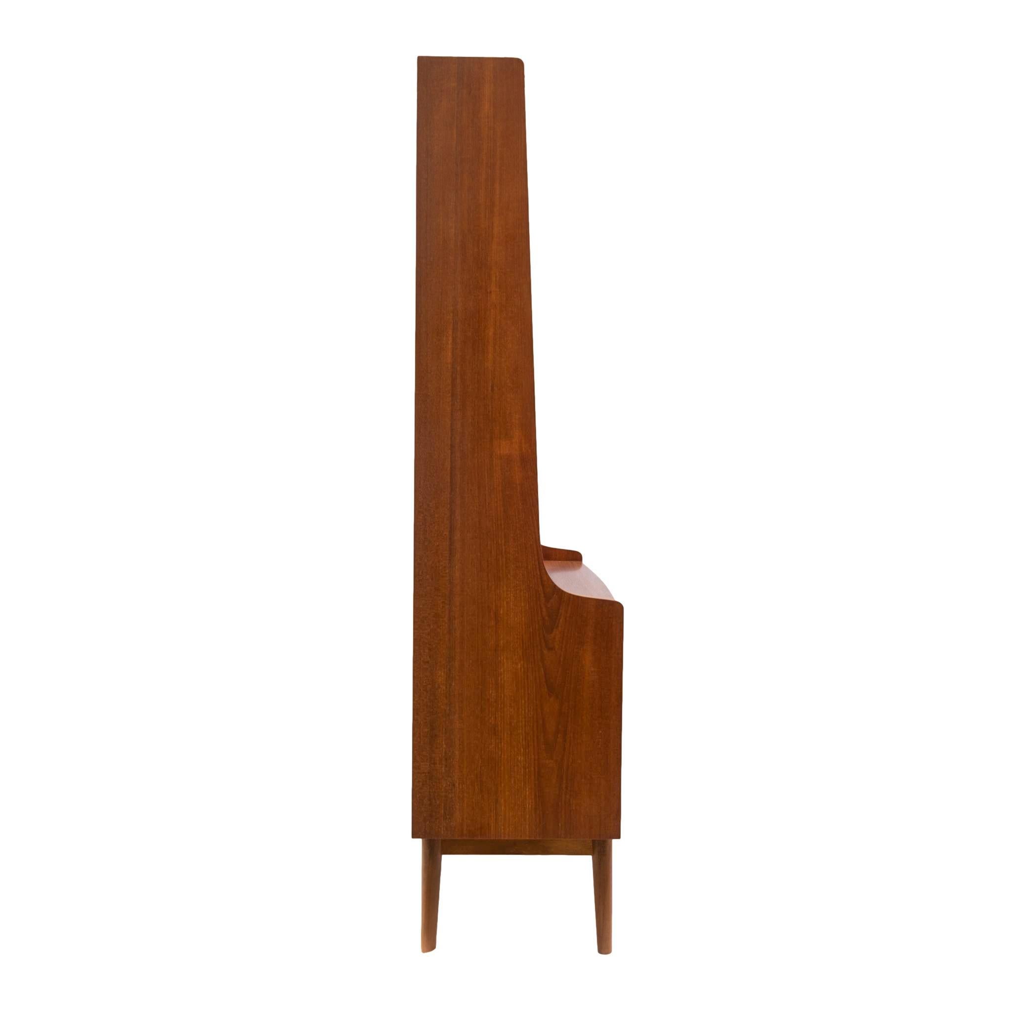 Machine-Made Danish Modern Teak Secretaire Bookcase with Tambour Doors by Johannes Sorth