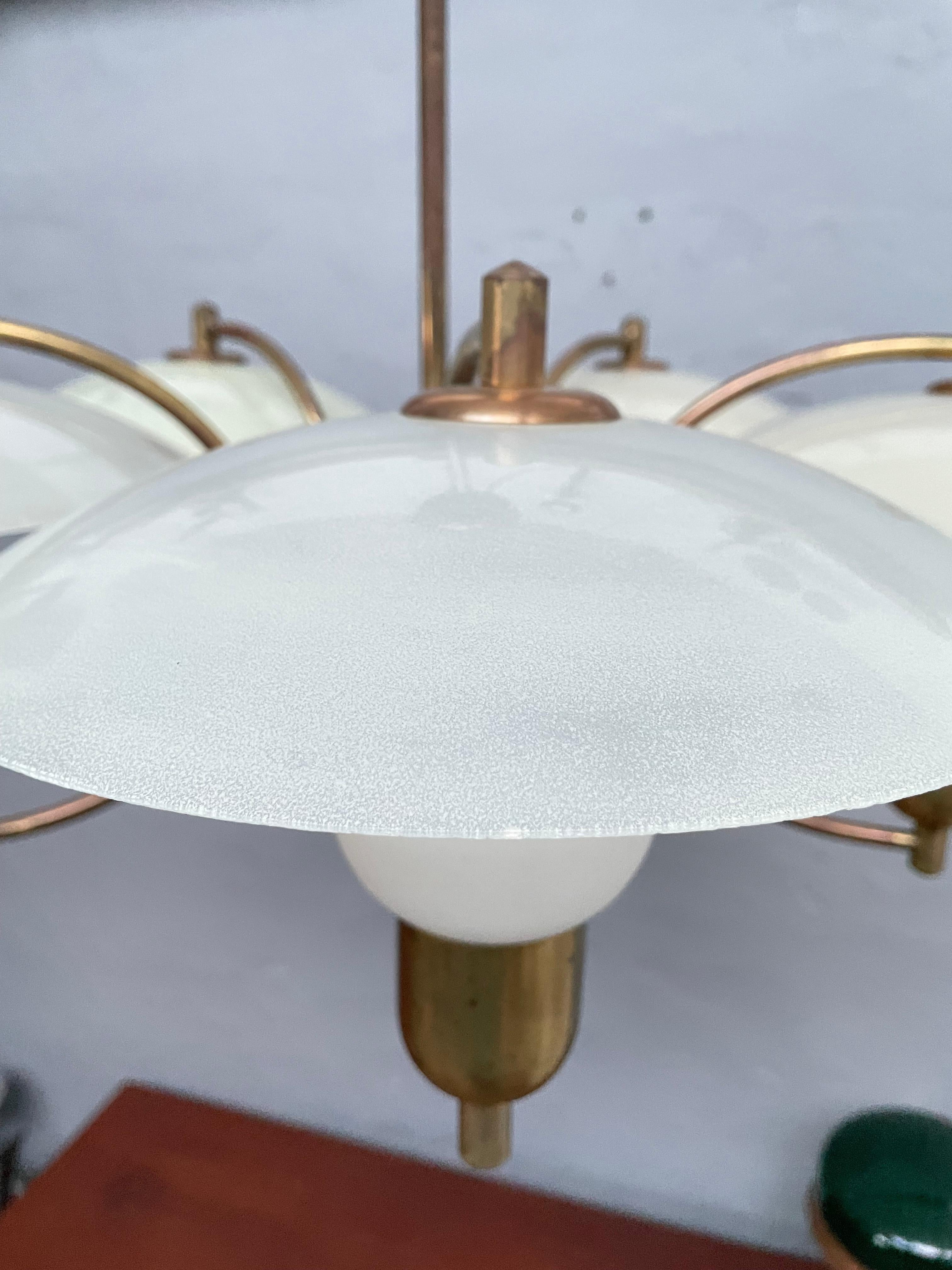Modern A Danish Pendant By Voss Of Fredeicia In Brass With Glass Shades  For Sale