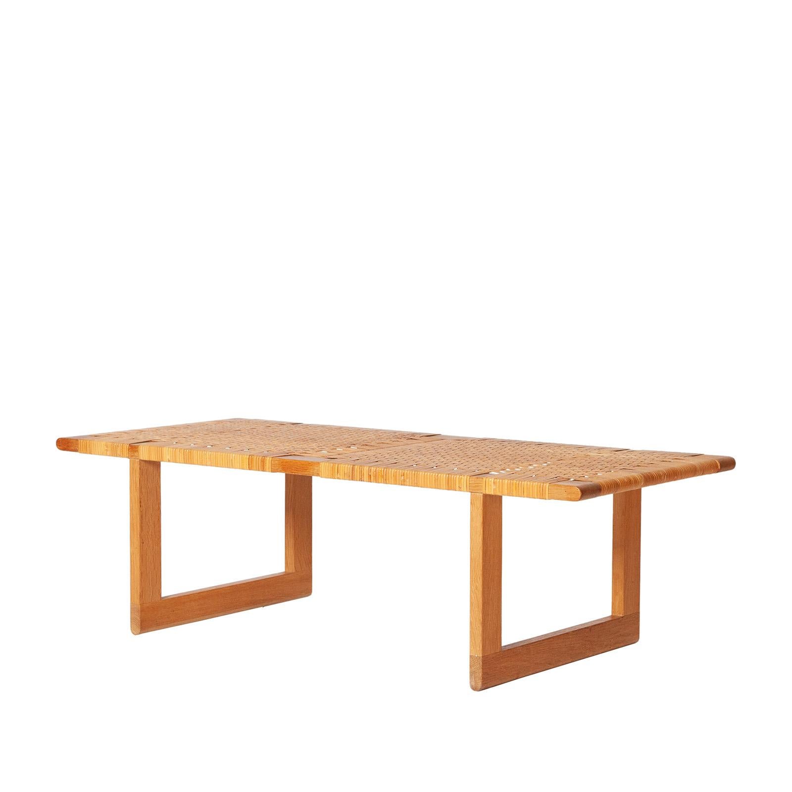 Scandinavian Modern Danish Table Bench in Oak and Cane by Børge Mogensen For Sale