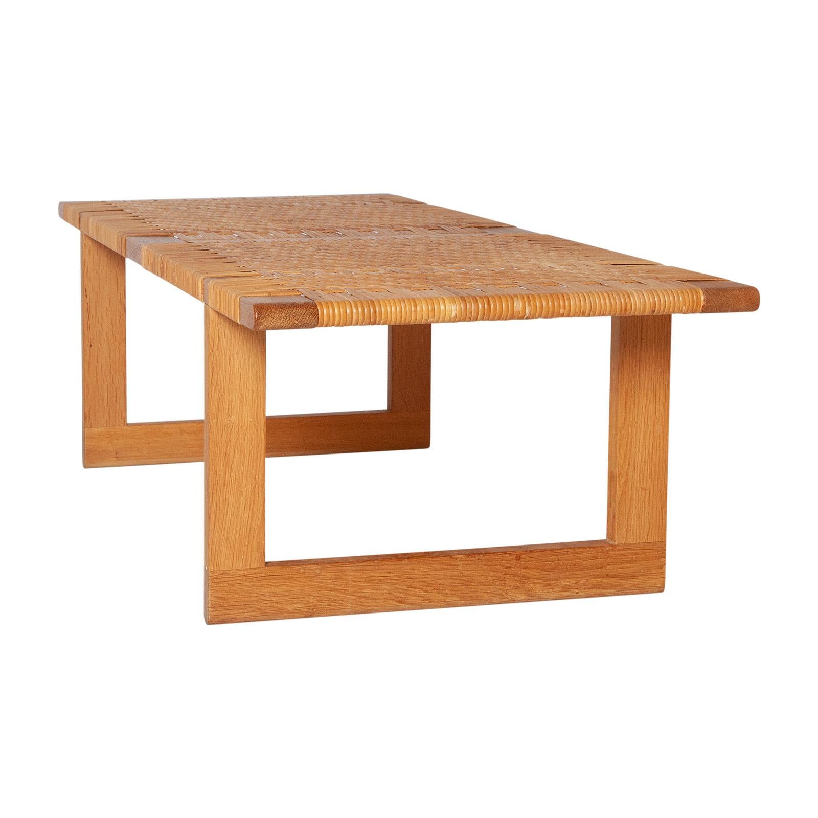 Danish Table Bench in Oak and Cane by Børge Mogensen For Sale 1