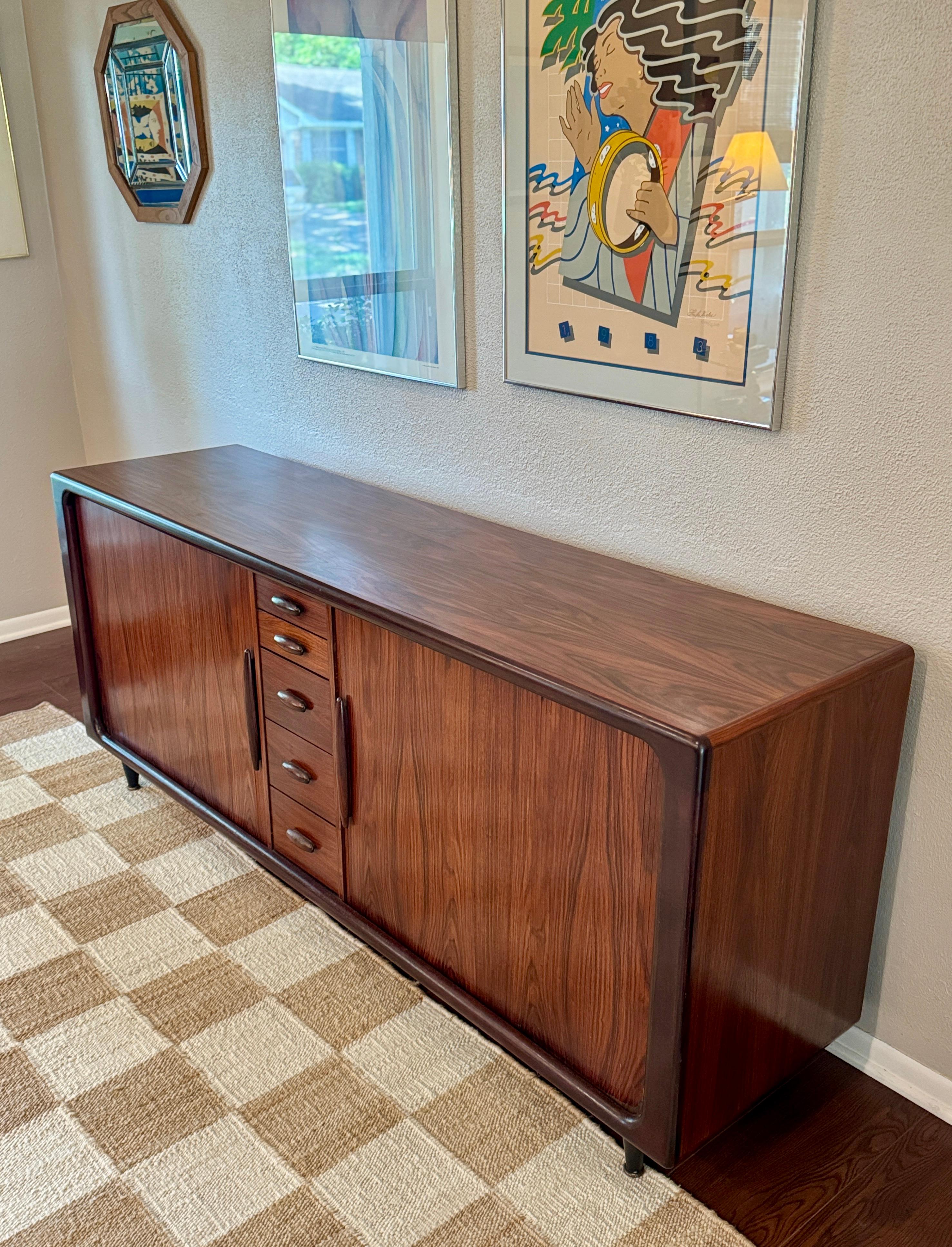 Mid-Century Modern A Danish tambour door credenza made of Brazilian Rosewood by Dyrlund, circa 1960 For Sale