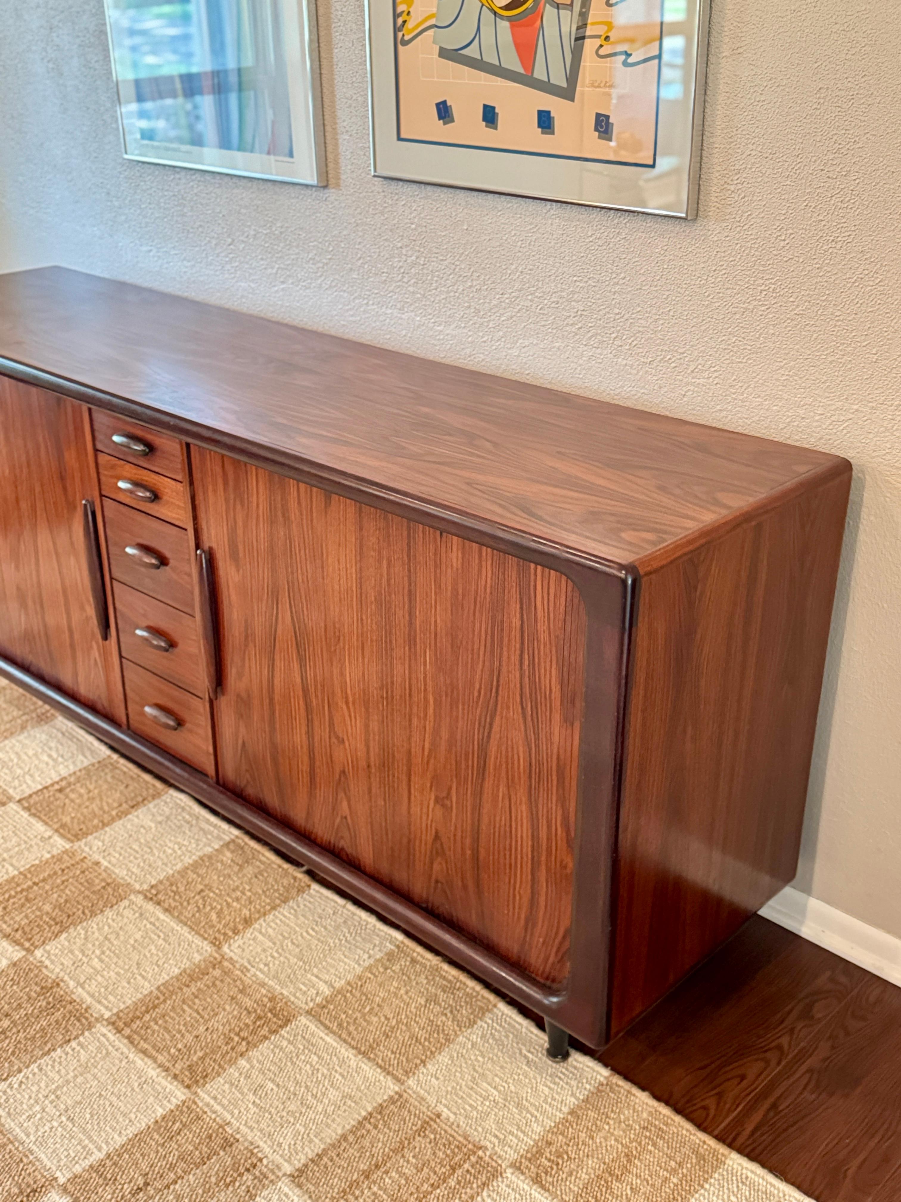 European A Danish tambour door credenza made of Brazilian Rosewood by Dyrlund, circa 1960 For Sale