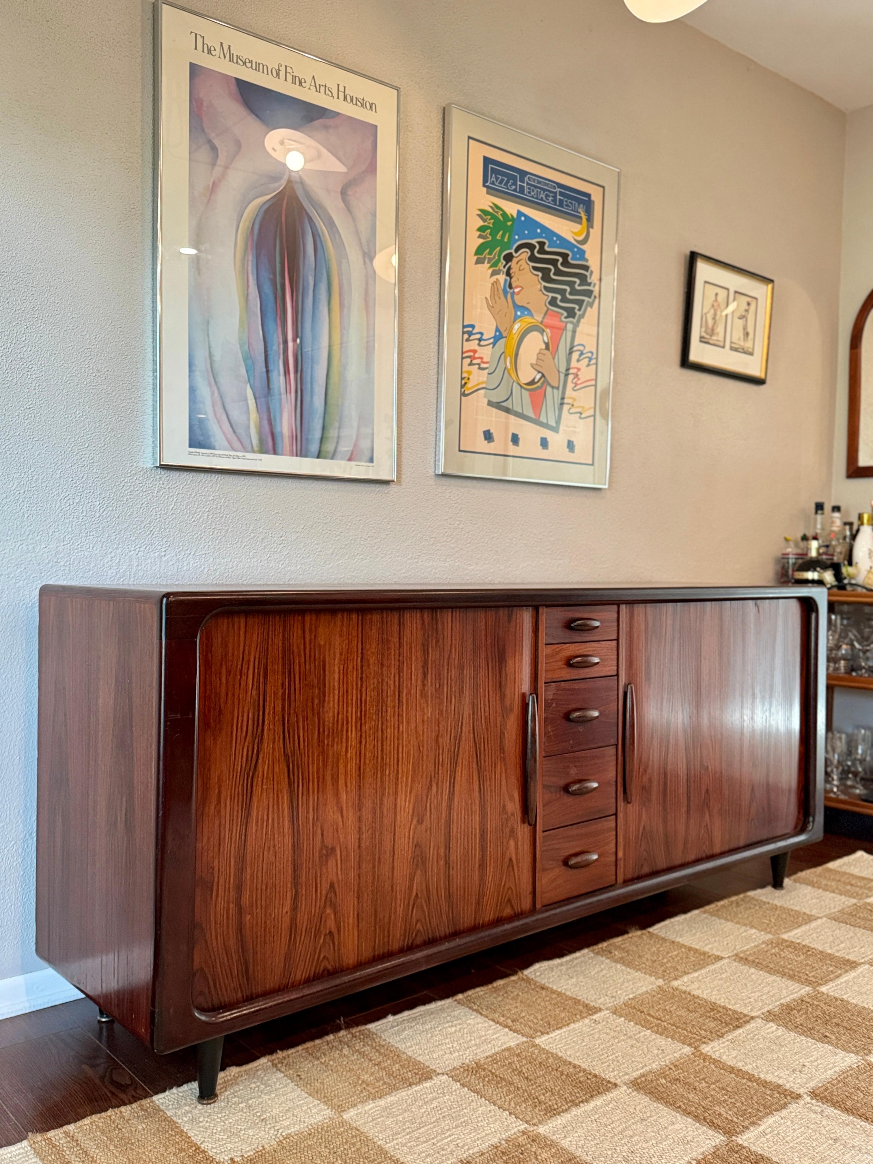 Teak A Danish tambour door credenza made of Brazilian Rosewood by Dyrlund, circa 1960 For Sale