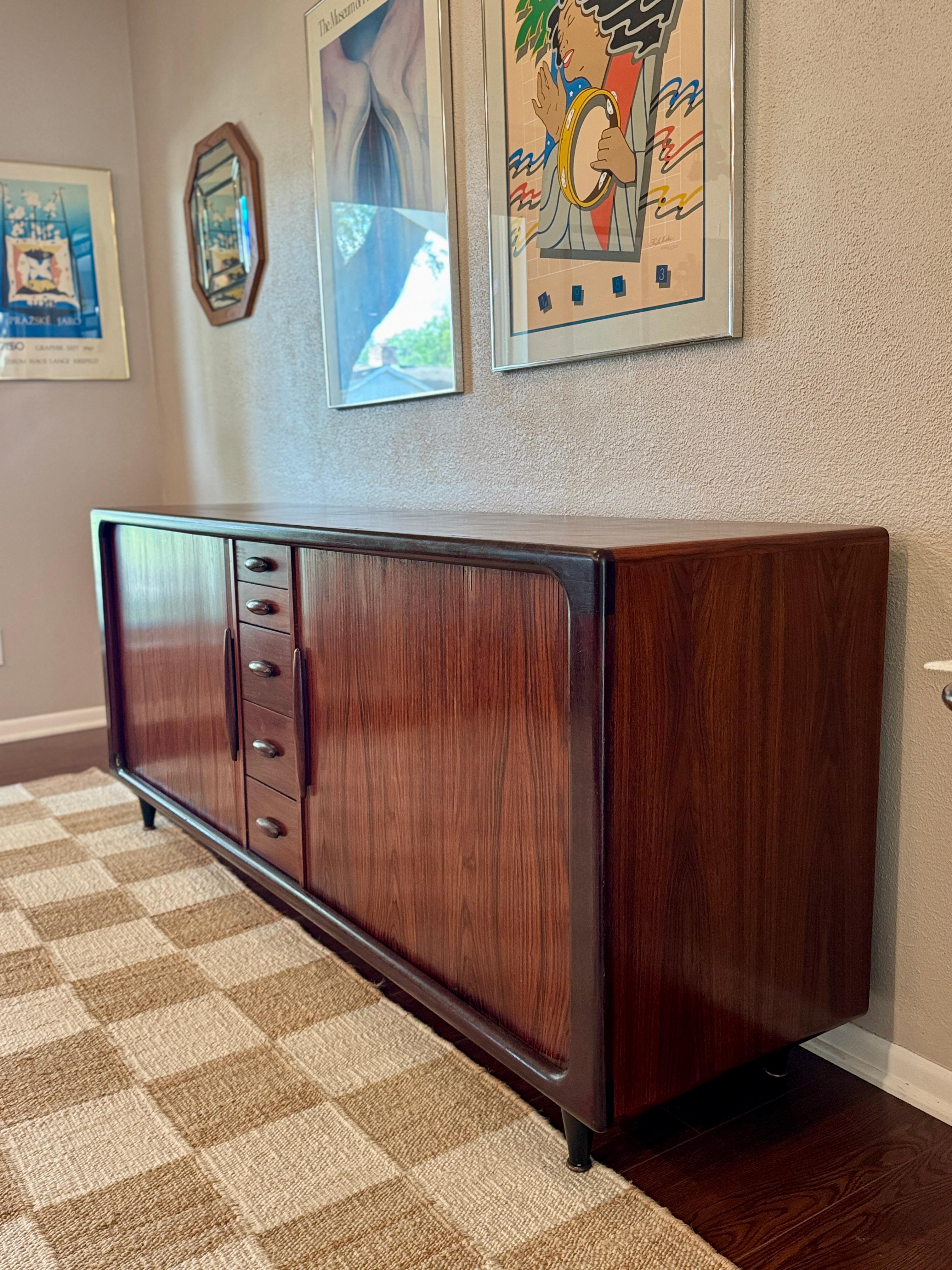 A Danish tambour door credenza made of Brazilian Rosewood by Dyrlund, circa 1960 For Sale 1